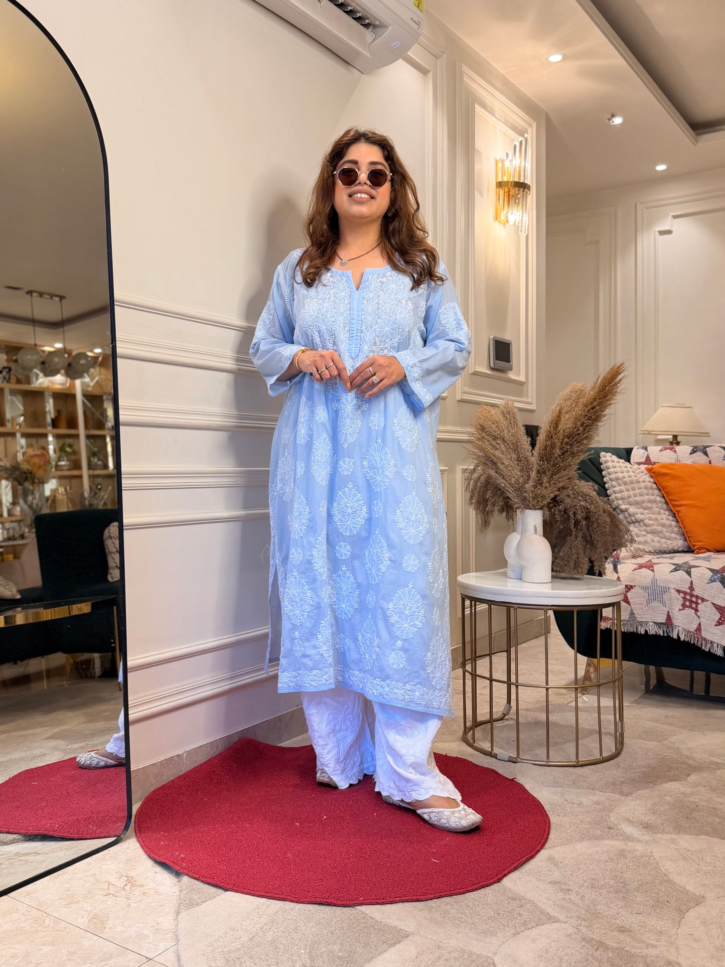 Hand Embroidered Chikankari Kurta | Premium Mul Cotton | Powder Blue