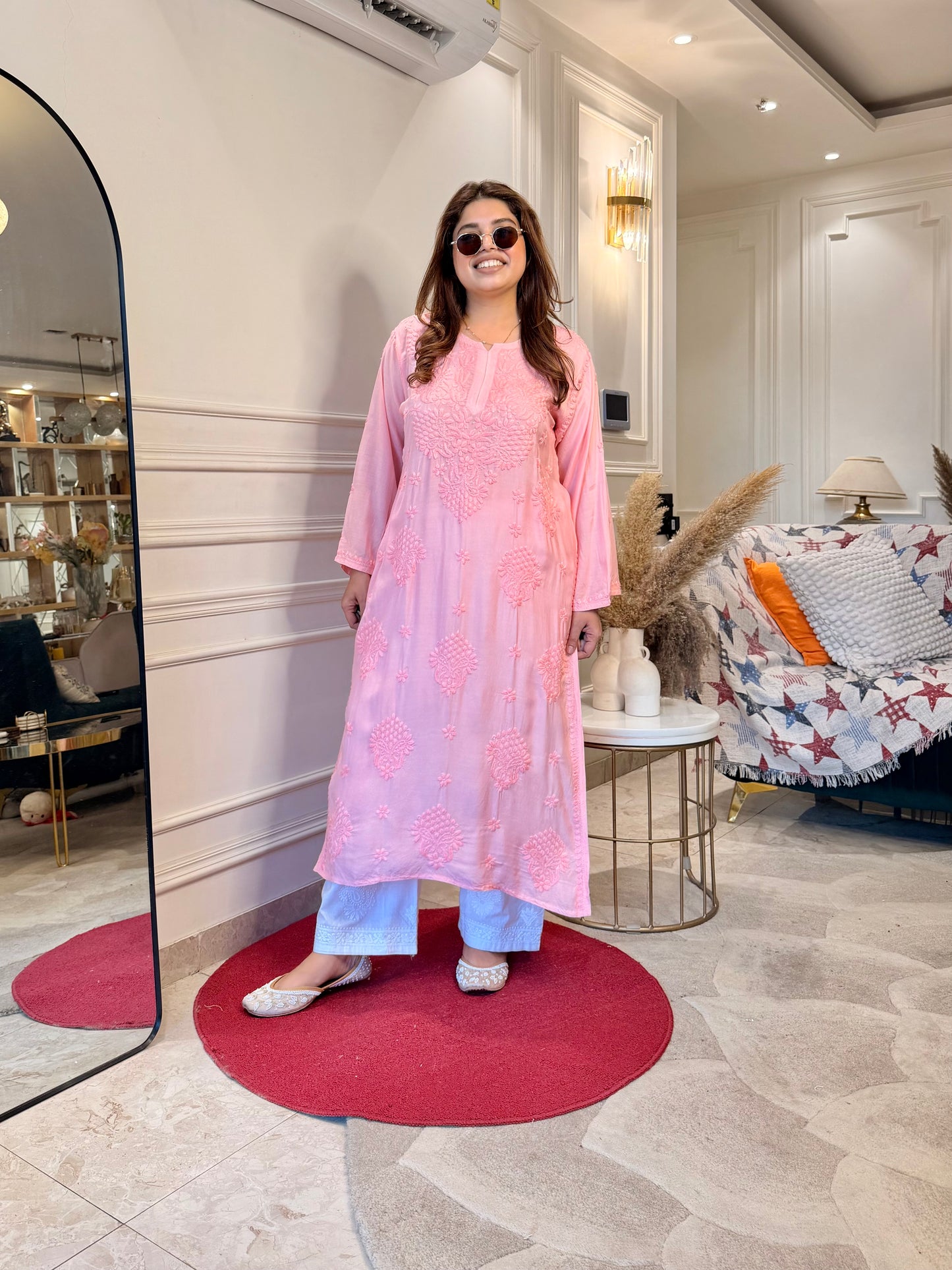 Chikankari Kurta set | Muslin | Salmon Pink