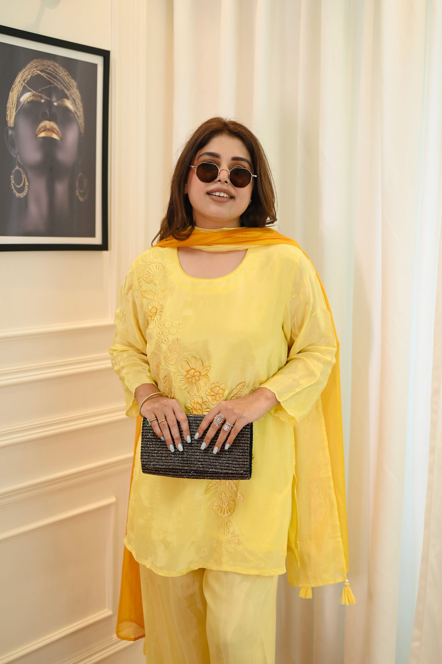 Yellow Farsi Salwar Suit| Russian tissue Fabric