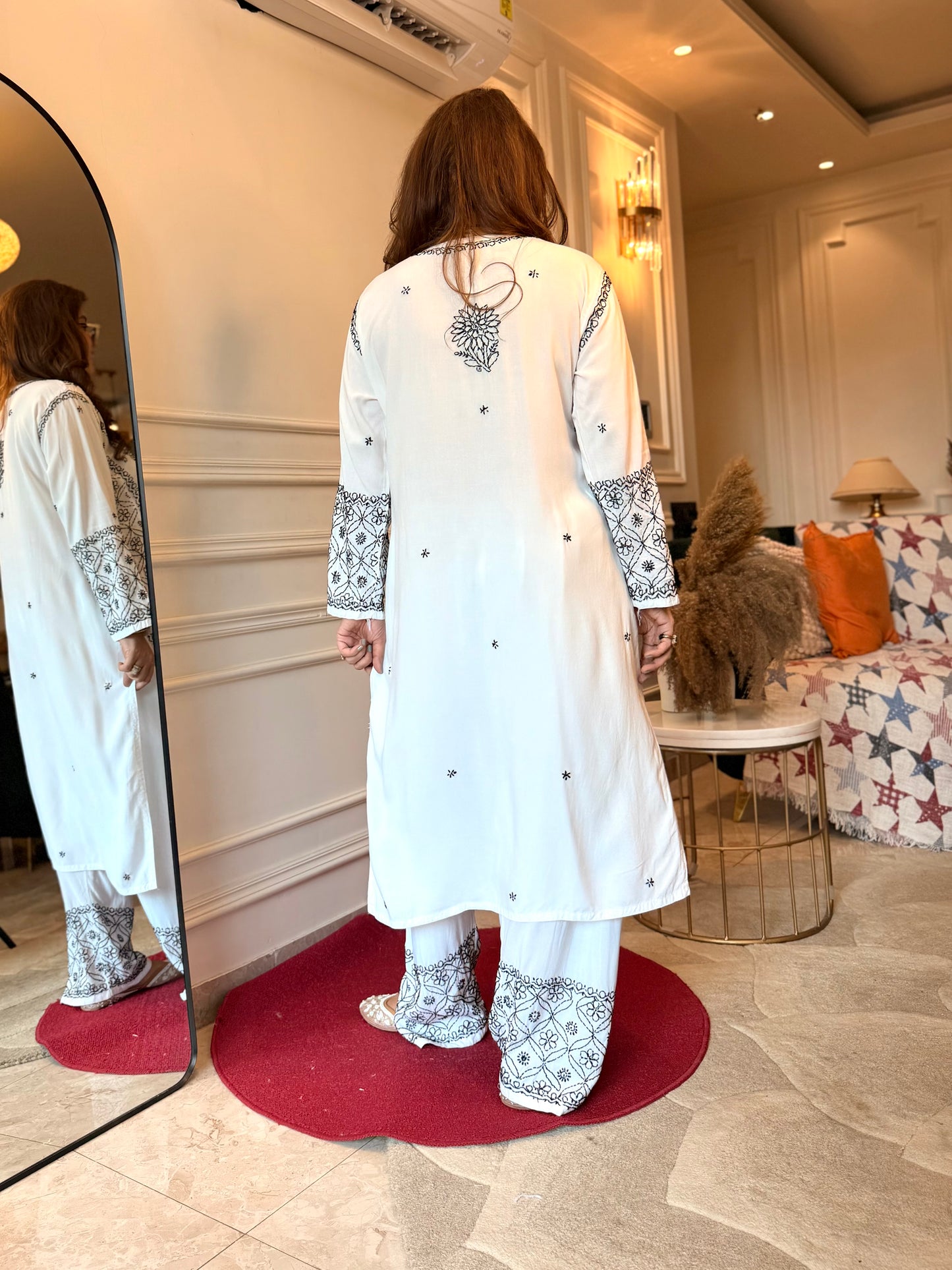Hand embroidered Chikankari Kurta Set |Premium Soft Cotton | White with Black