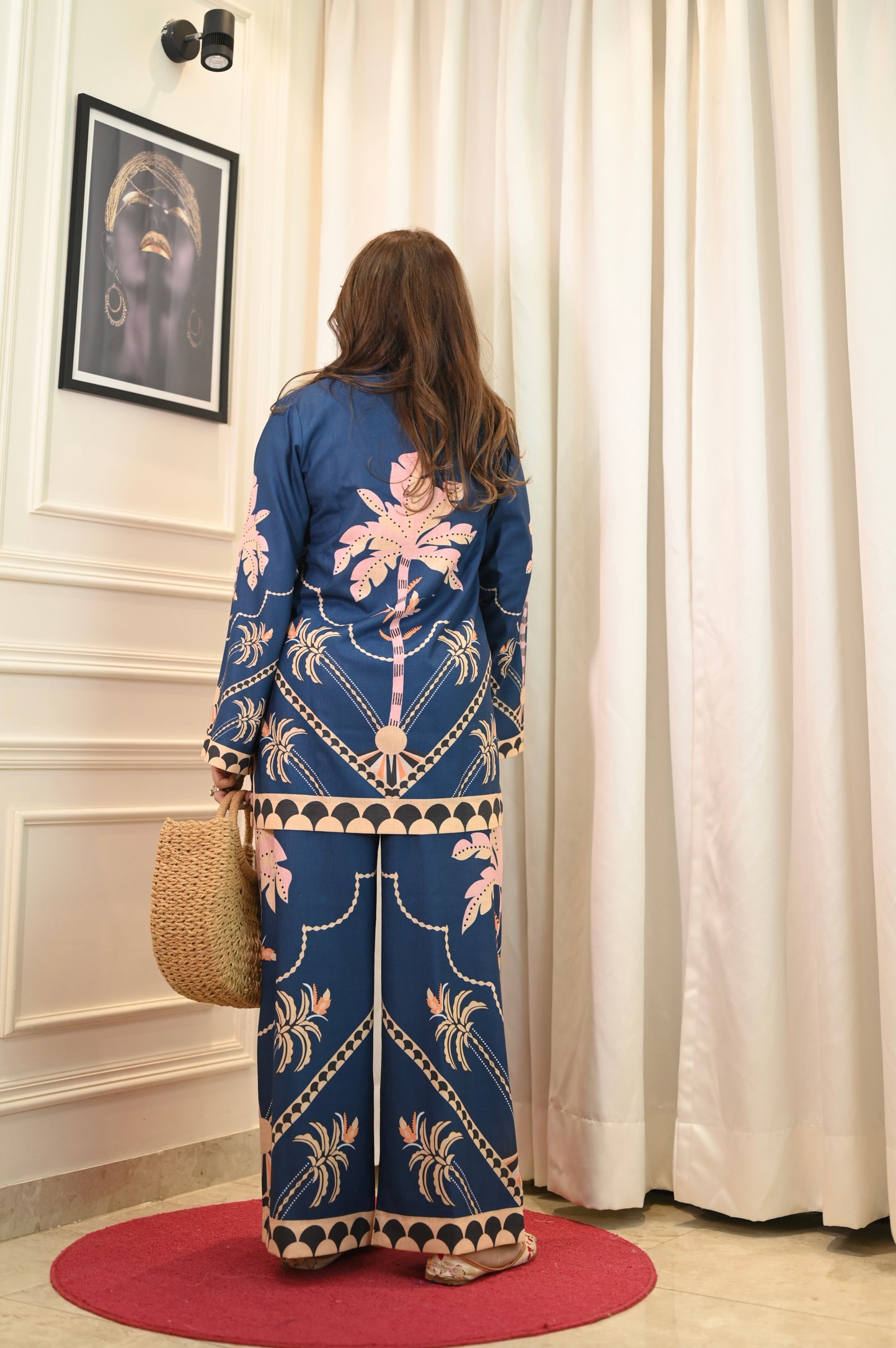 Navy Tropica Printed Cord-set | Sizes M to 6XL