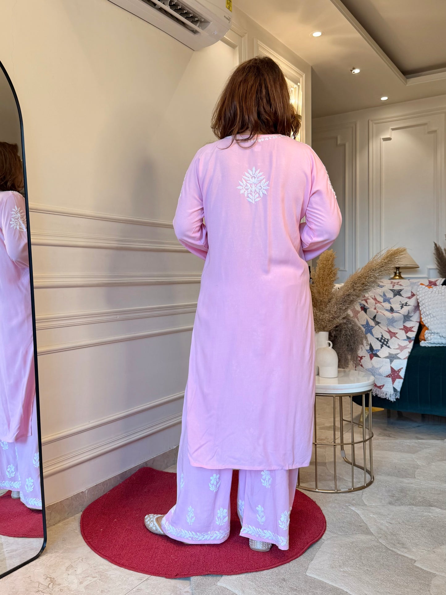 Hand Embroidered Chikankari Kurta set | Modal | Pink
