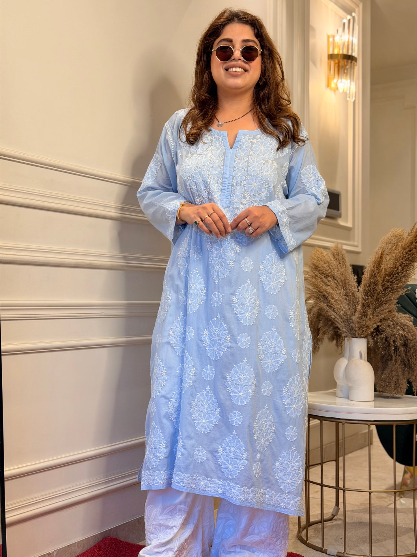 Hand Embroidered Chikankari Kurta | Premium Mul Cotton | Powder Blue