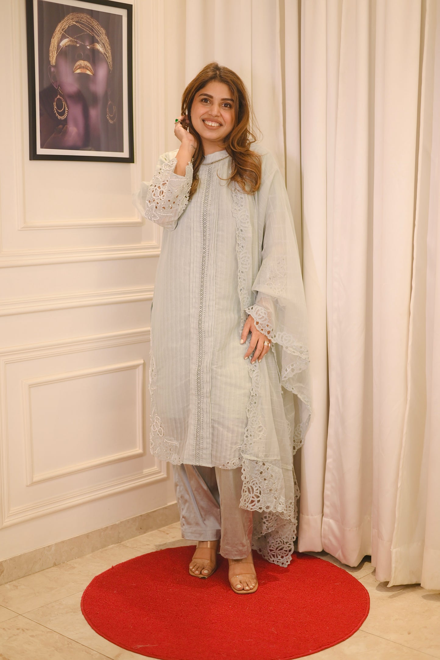Exclusive Grey Cotton Lawn 3piece Suit| Sizes M to XXL