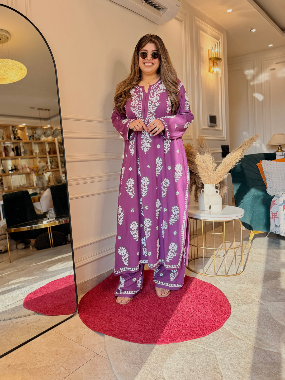 Hand Embroidered 3D Chikankari Kurta set | Premium Modal | Mauve