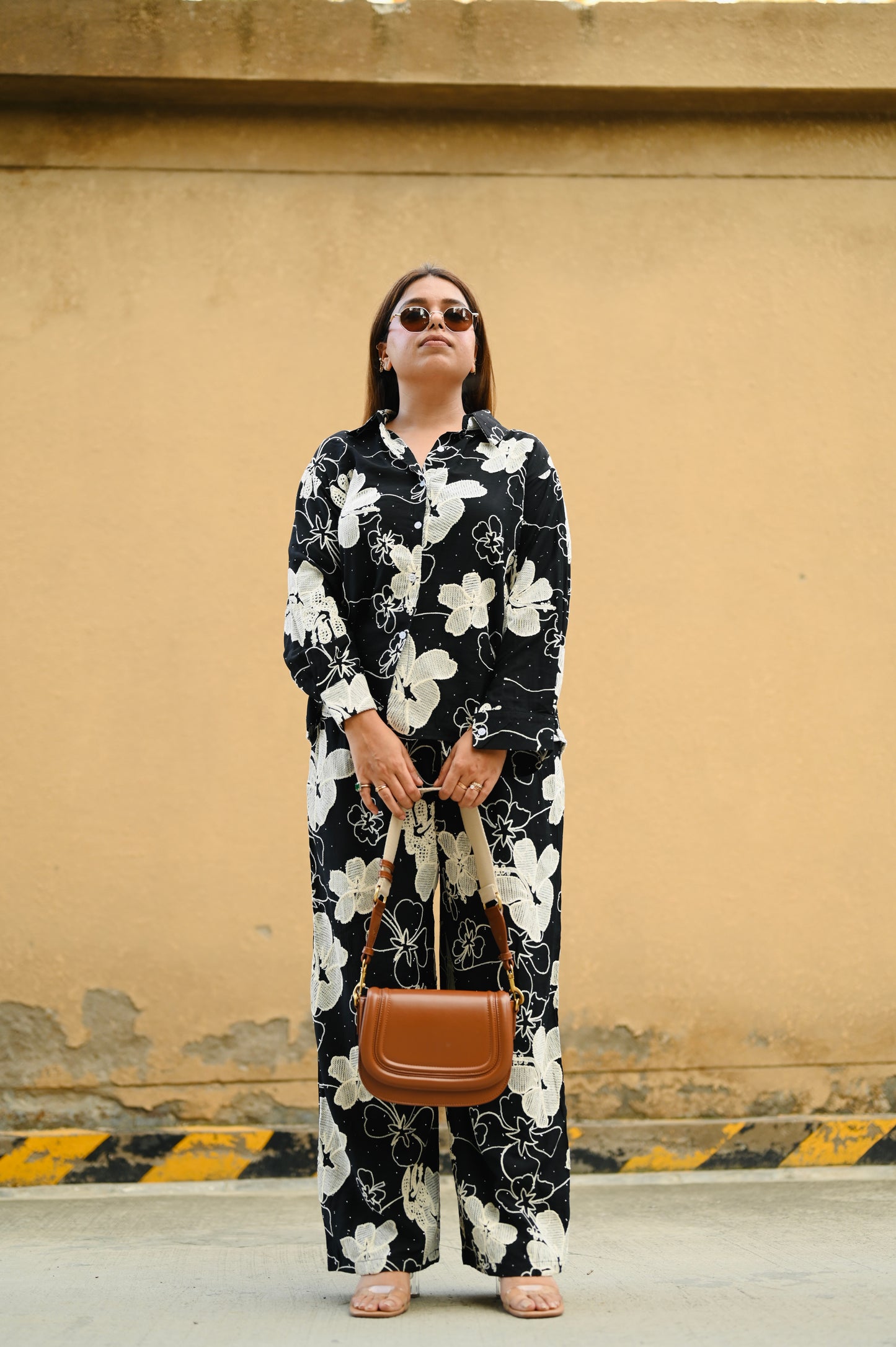 Black Floral Embroidered Co-ord Set – Premium Crepe | Free Size Upto XXL