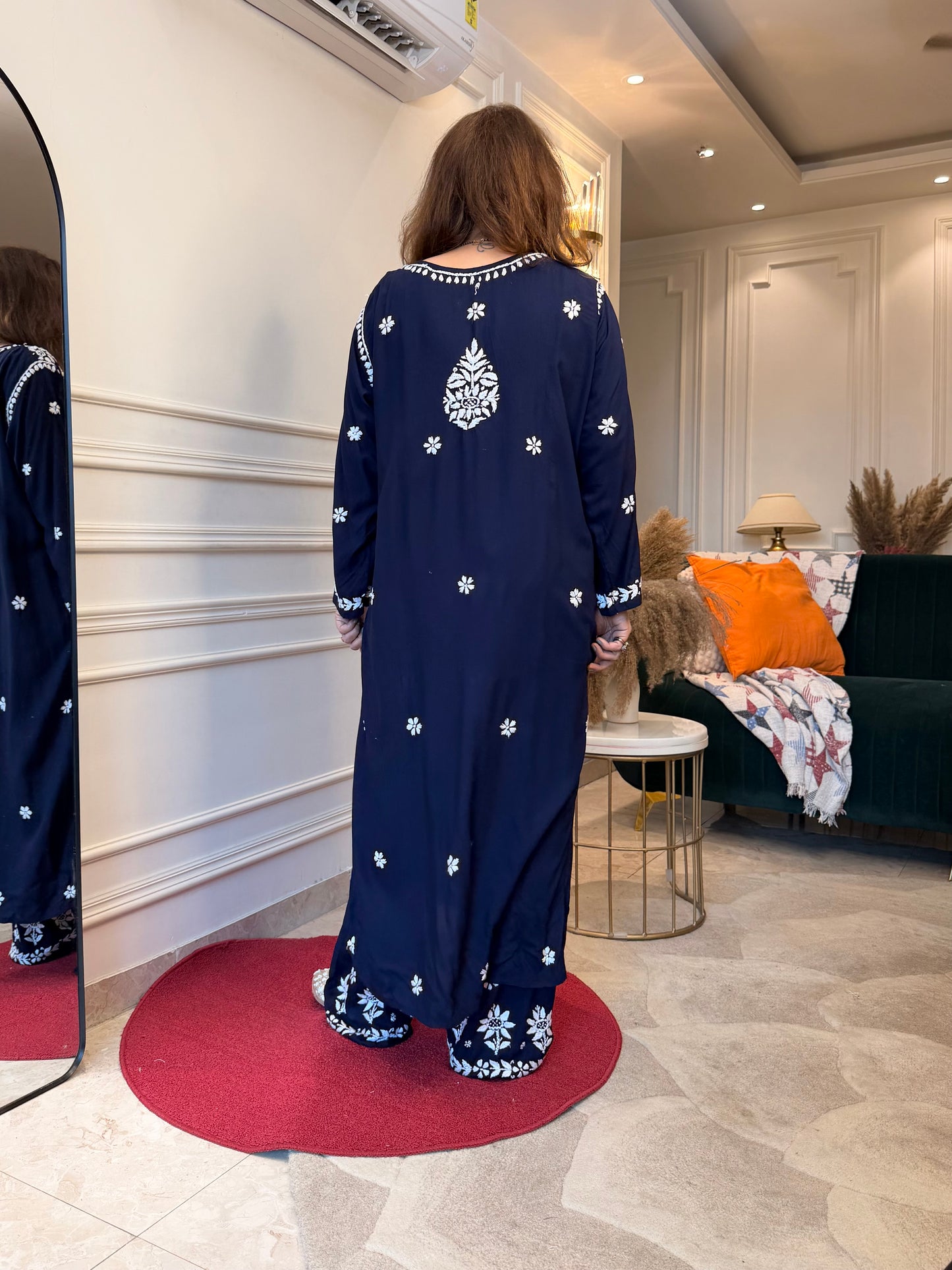 Hand Embroidered 3DChikankari Kurta set | Premium Modal  | Midnight Blue