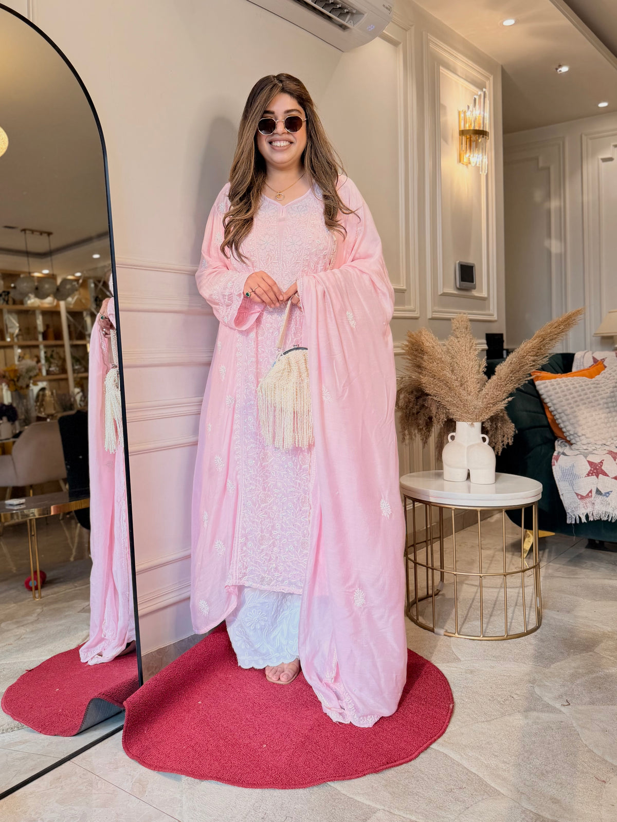 Luxe Hand Embroidered Chikankari Kurta & Duppta | Premium Soft Muslin | Pink