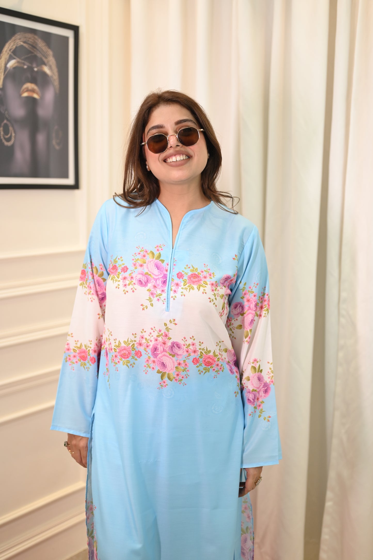 Pastel Blue Printed Cord-set | Sizes M to 6XL