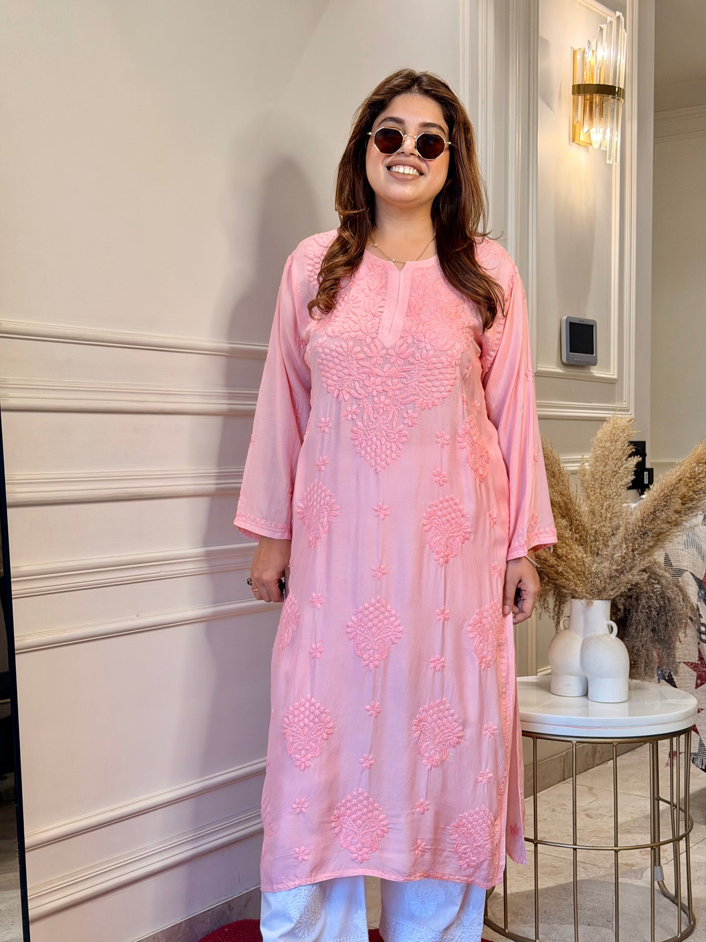 Chikankari Kurta set | Muslin | Salmon Pink