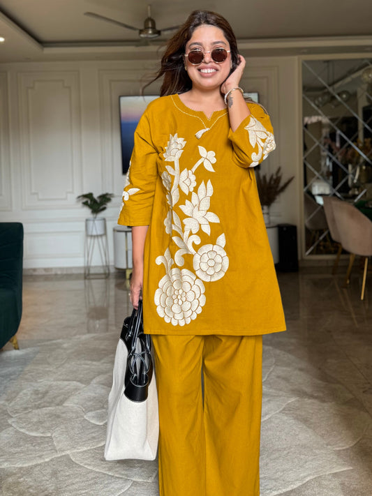 Plus size-Mustard Bloom Co-ord Set