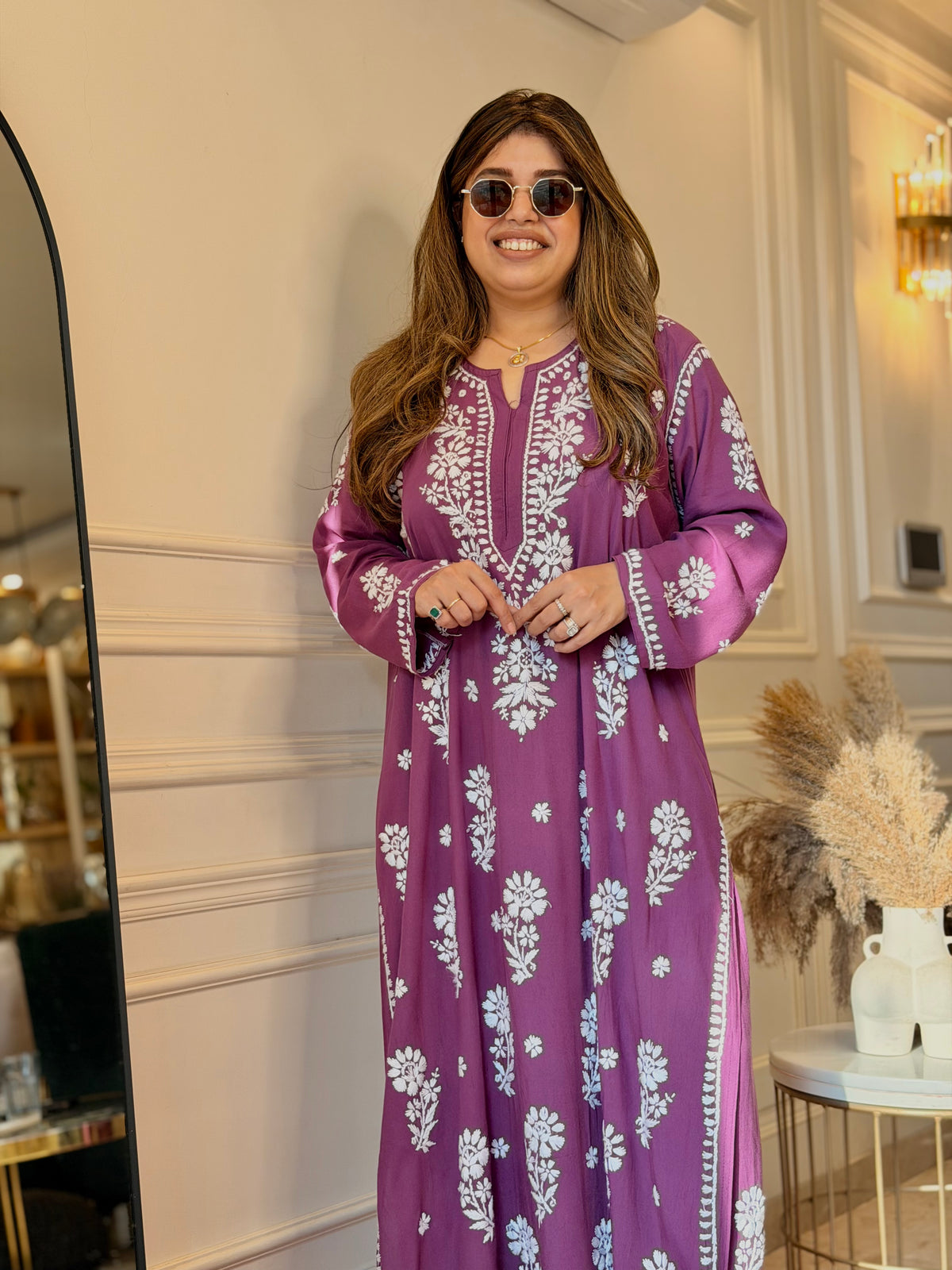 Hand Embroidered 3D Chikankari Kurta set | Premium Modal | Mauve