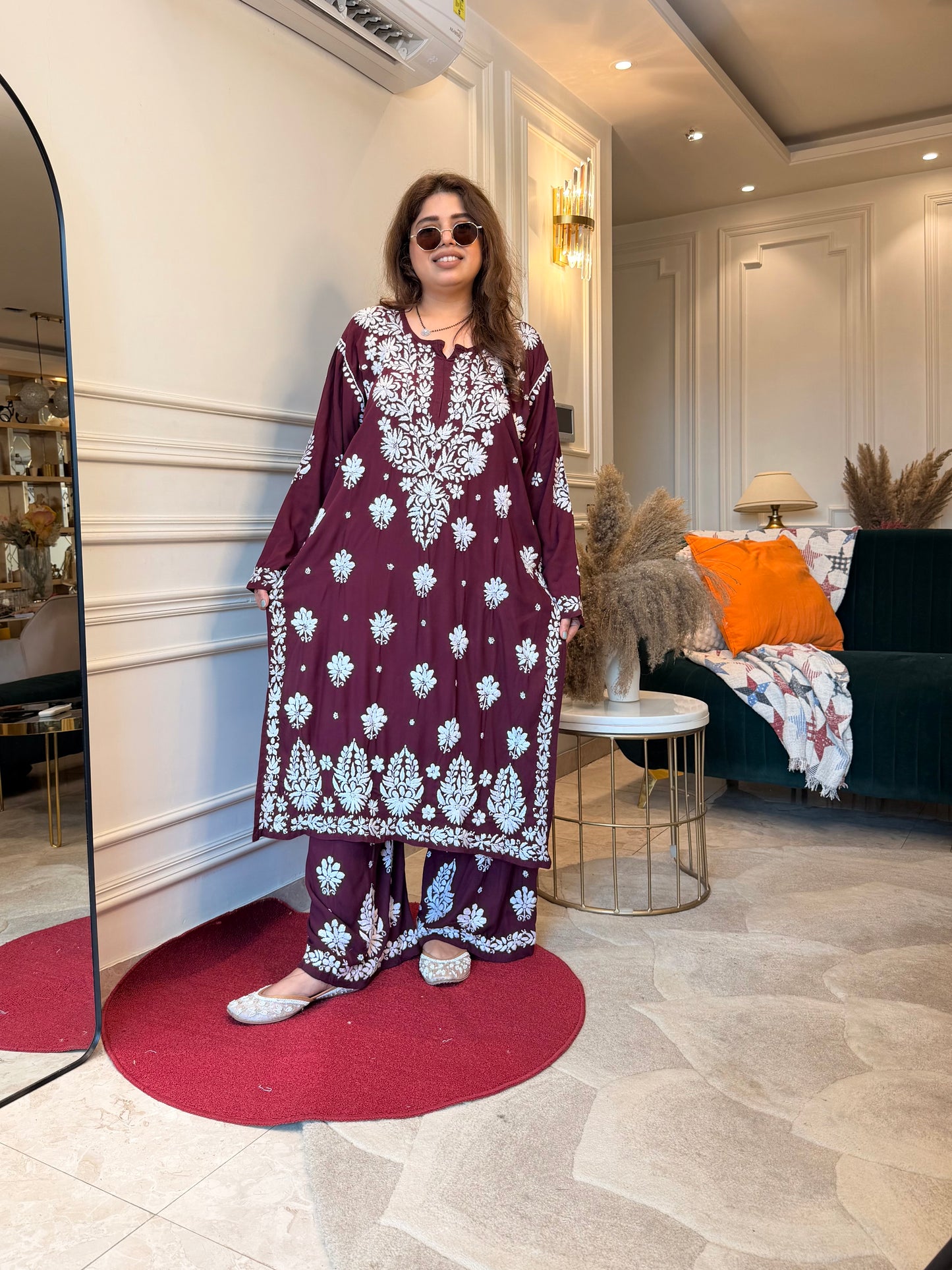 Hand Embroidered Chikankari Kurta set | Premium Modal  | wine