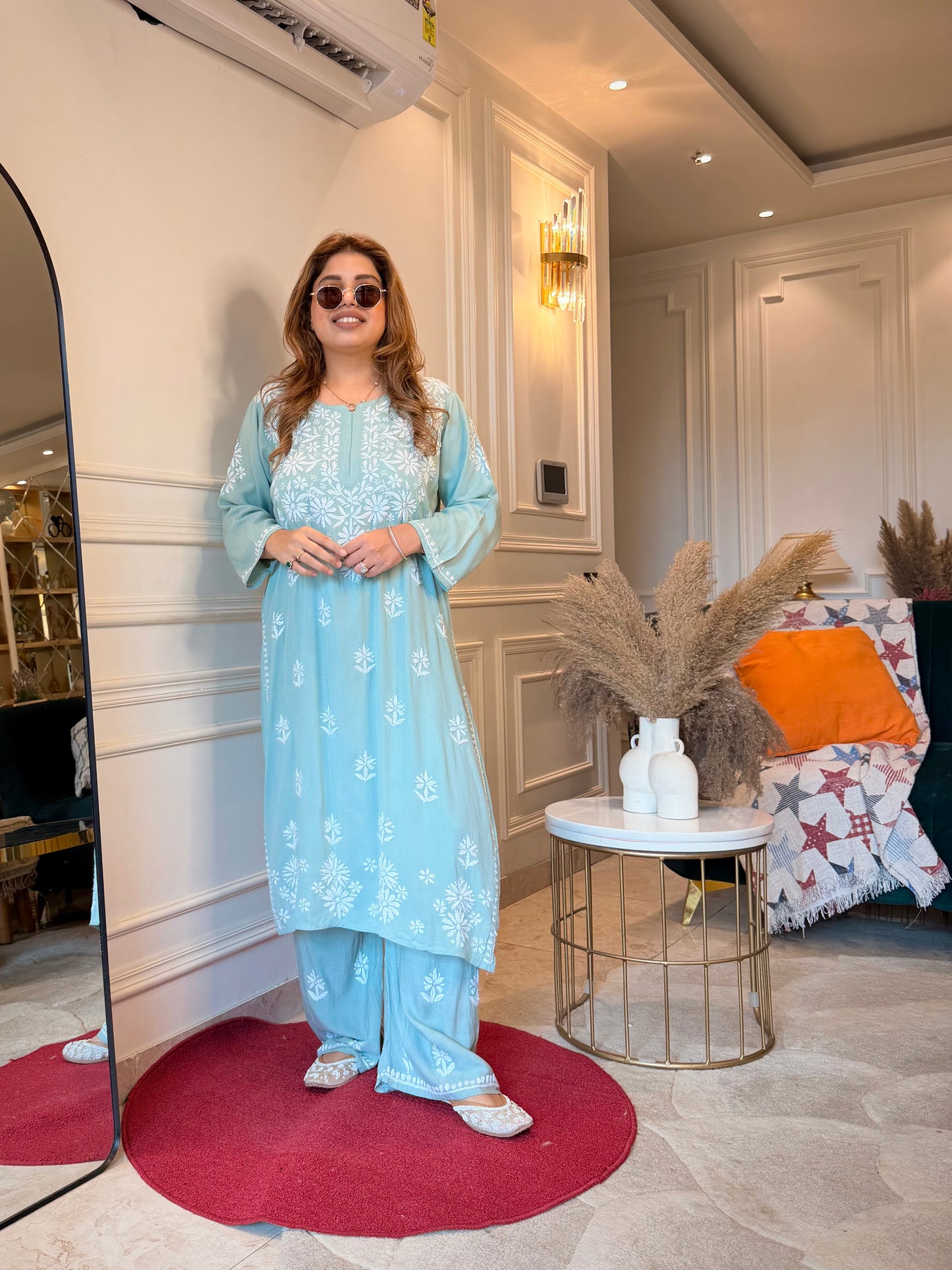 Hand Embroidered Chikankari Kurta set | Modal cotton | Mint sage