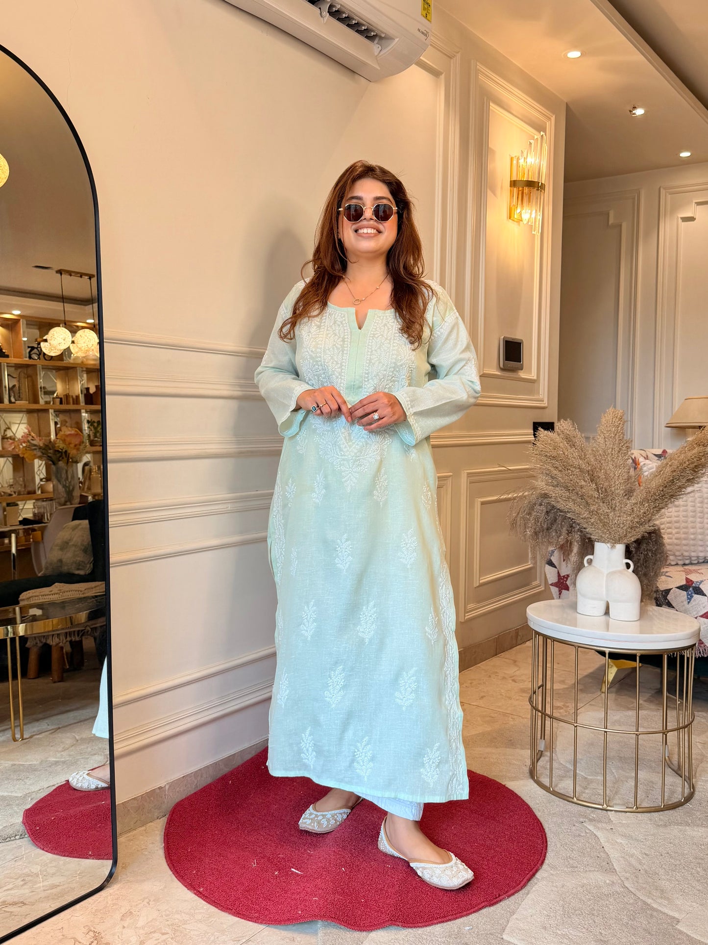 Hand Embroidered Chikankari Kurta | Khadi Cotton | Pistachio