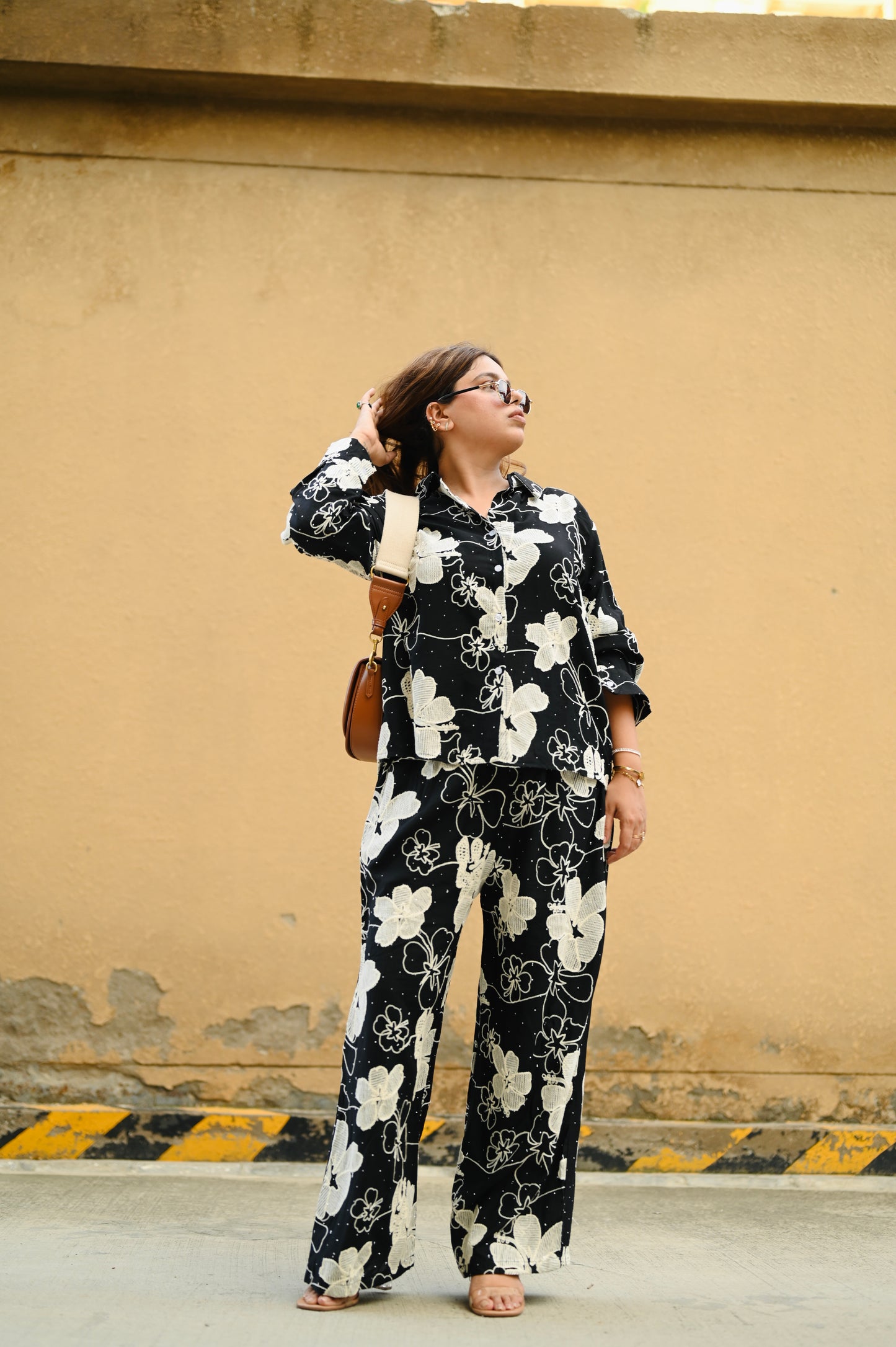 Black Floral Embroidered Co-ord Set – Premium Crepe | Free Size Upto XXL