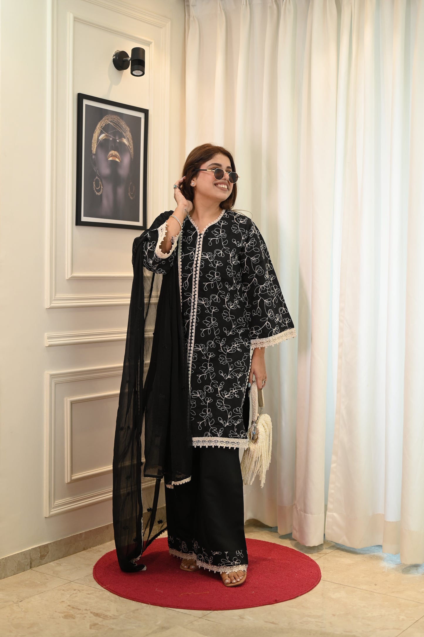 Exclusive Black Embroidered 3-Piece Lawn Suit | Sizes M to XXL