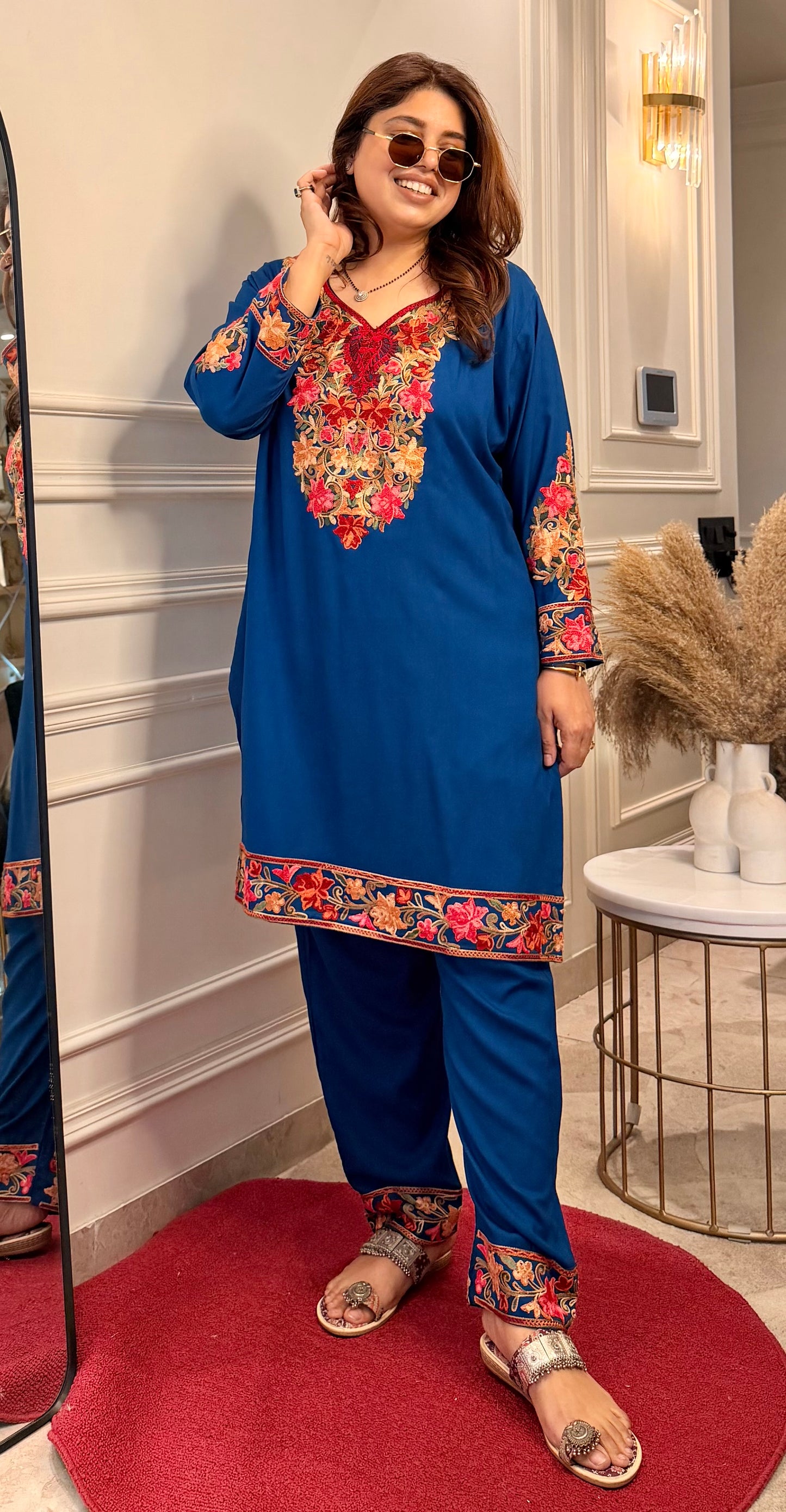 Cotton Kashmiri Emberoried Cordset-Blue colour