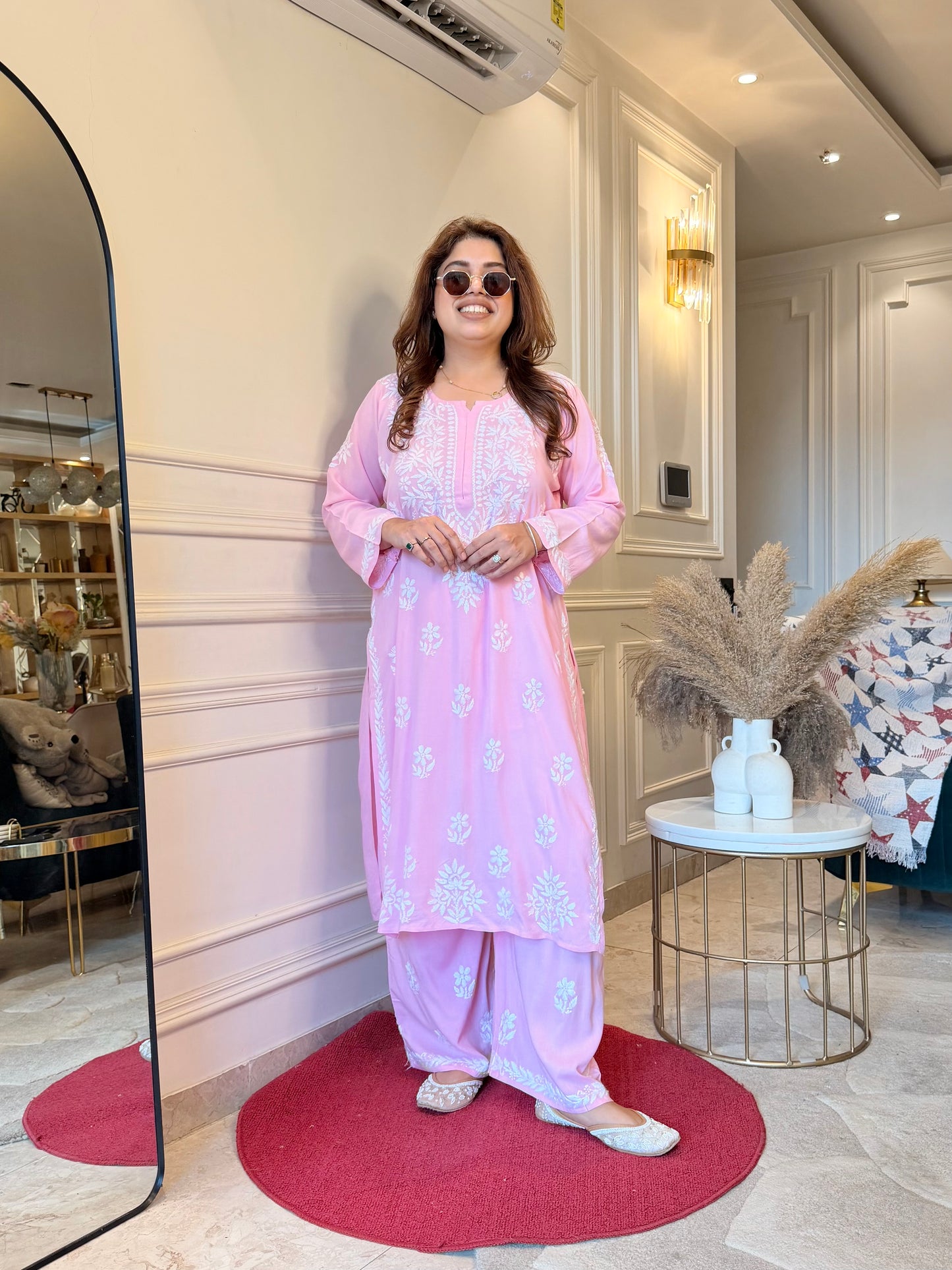 Hand Embroidered Chikankari Kurta set | Modal | Pink