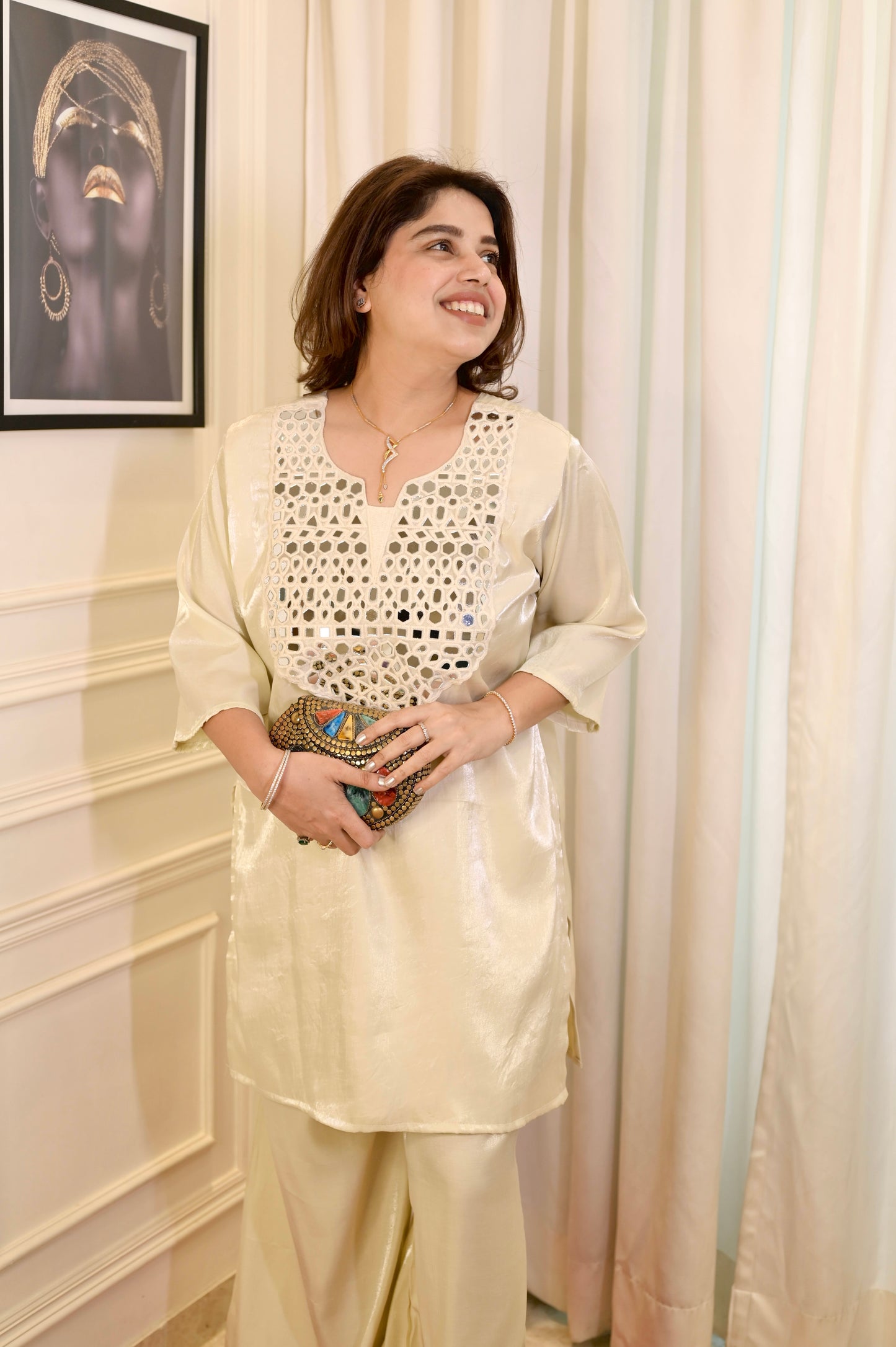 Plus size Party wear Cordset- Ivory colour