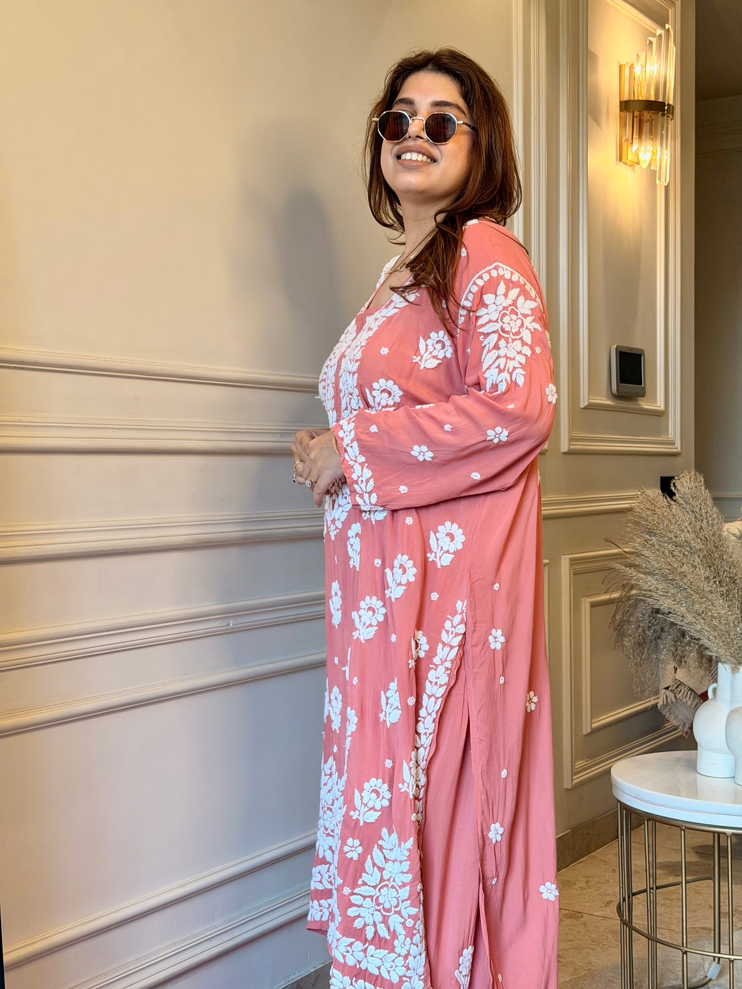 Chikankari Kurta set | Premium Modal  | Soft Peach Pink