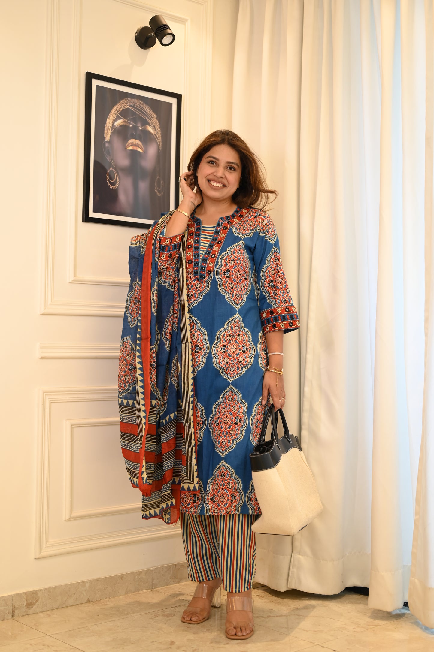 Royal Blue Multicolor Printed Kurta Set with Dupatta