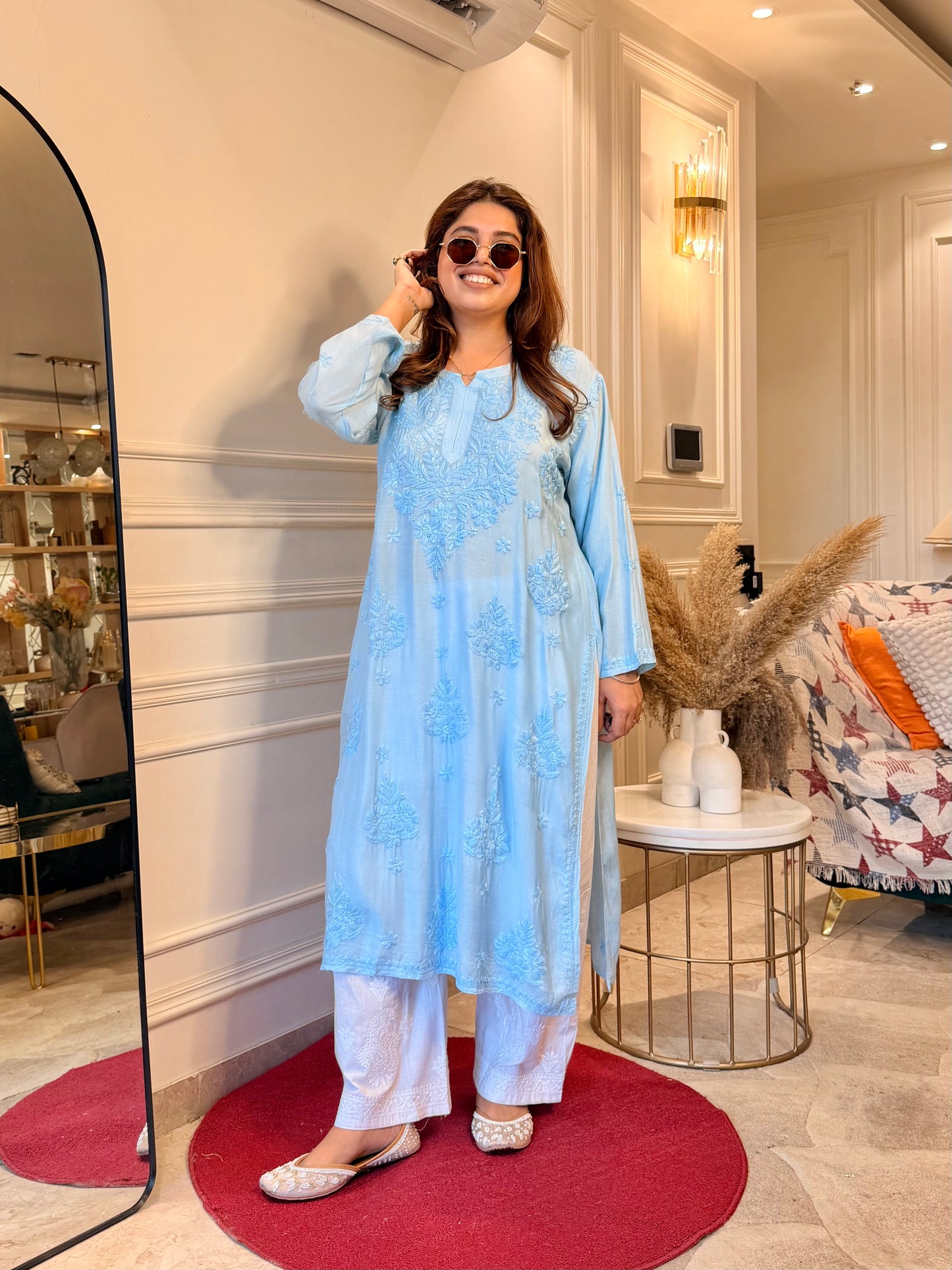Chikankari Kurta set | Muslin | Powder Blue
