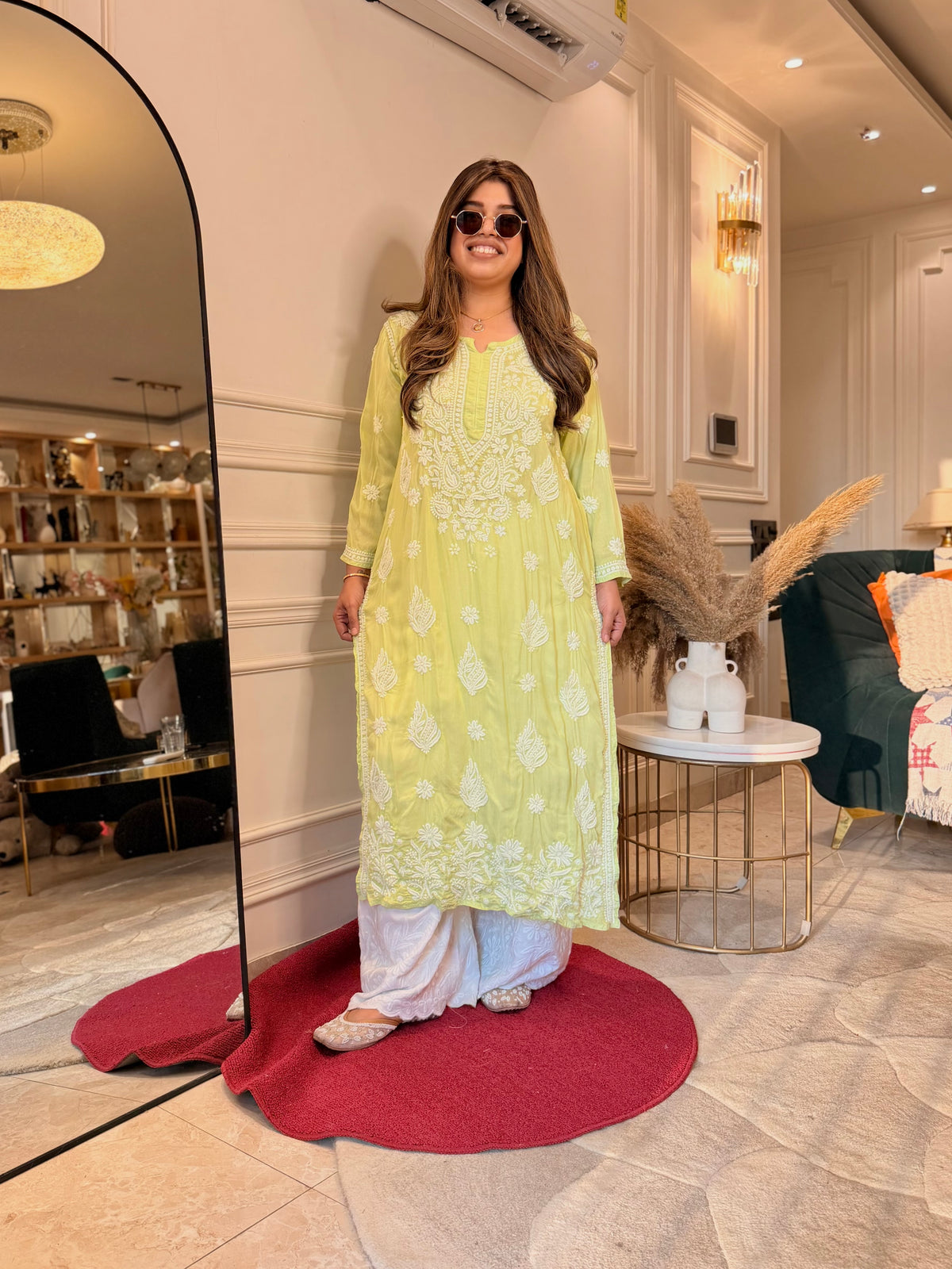 Hand Embroidered 3D Chikankari Kurta | Mul Chanderi | Light Green
