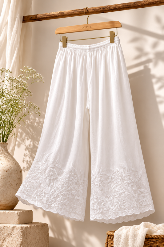 White Plazo | Free Size Upto 5XL | Machine Embroidered