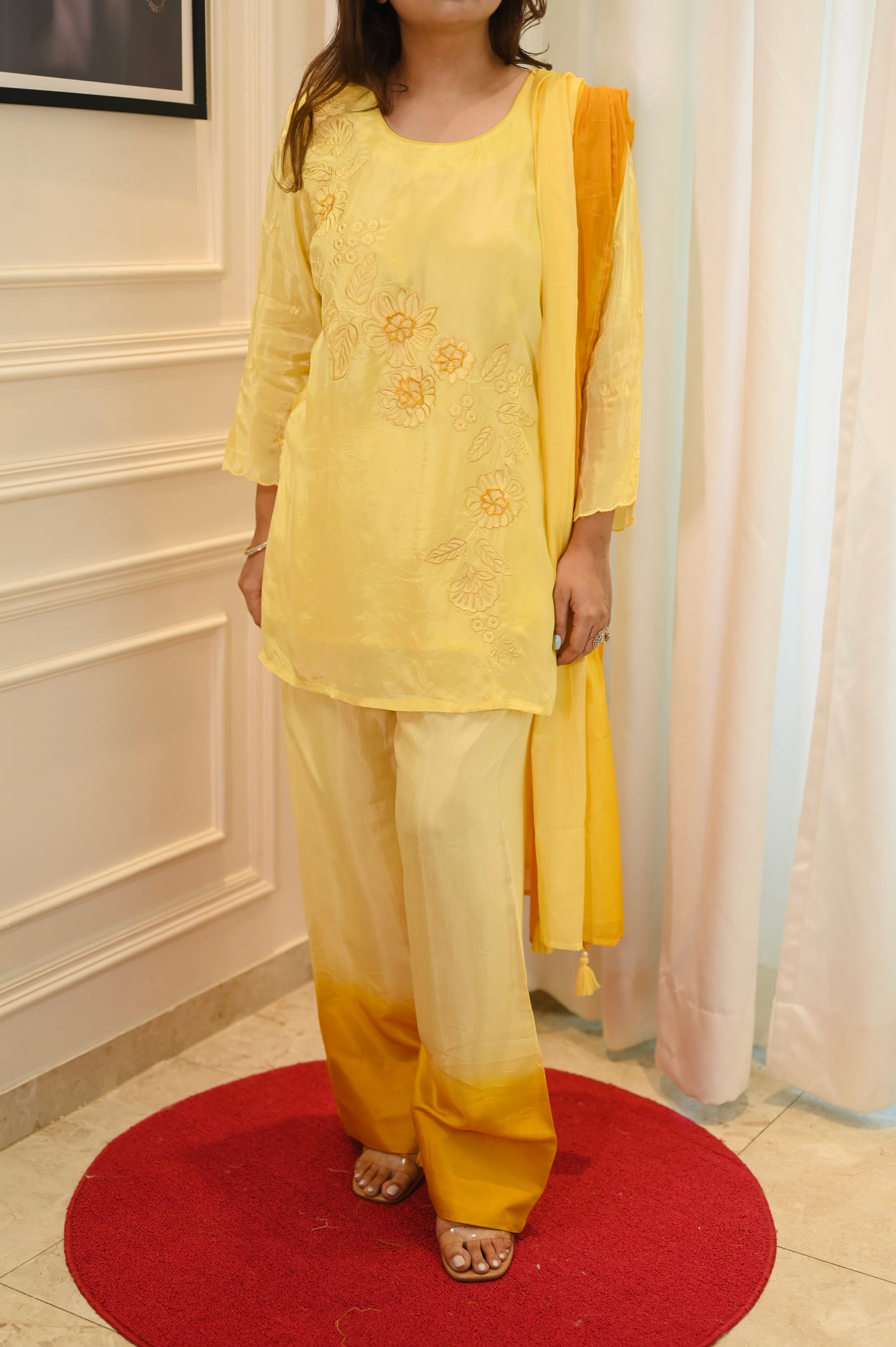 Yellow Farsi Salwar Suit| Russian tissue Fabric