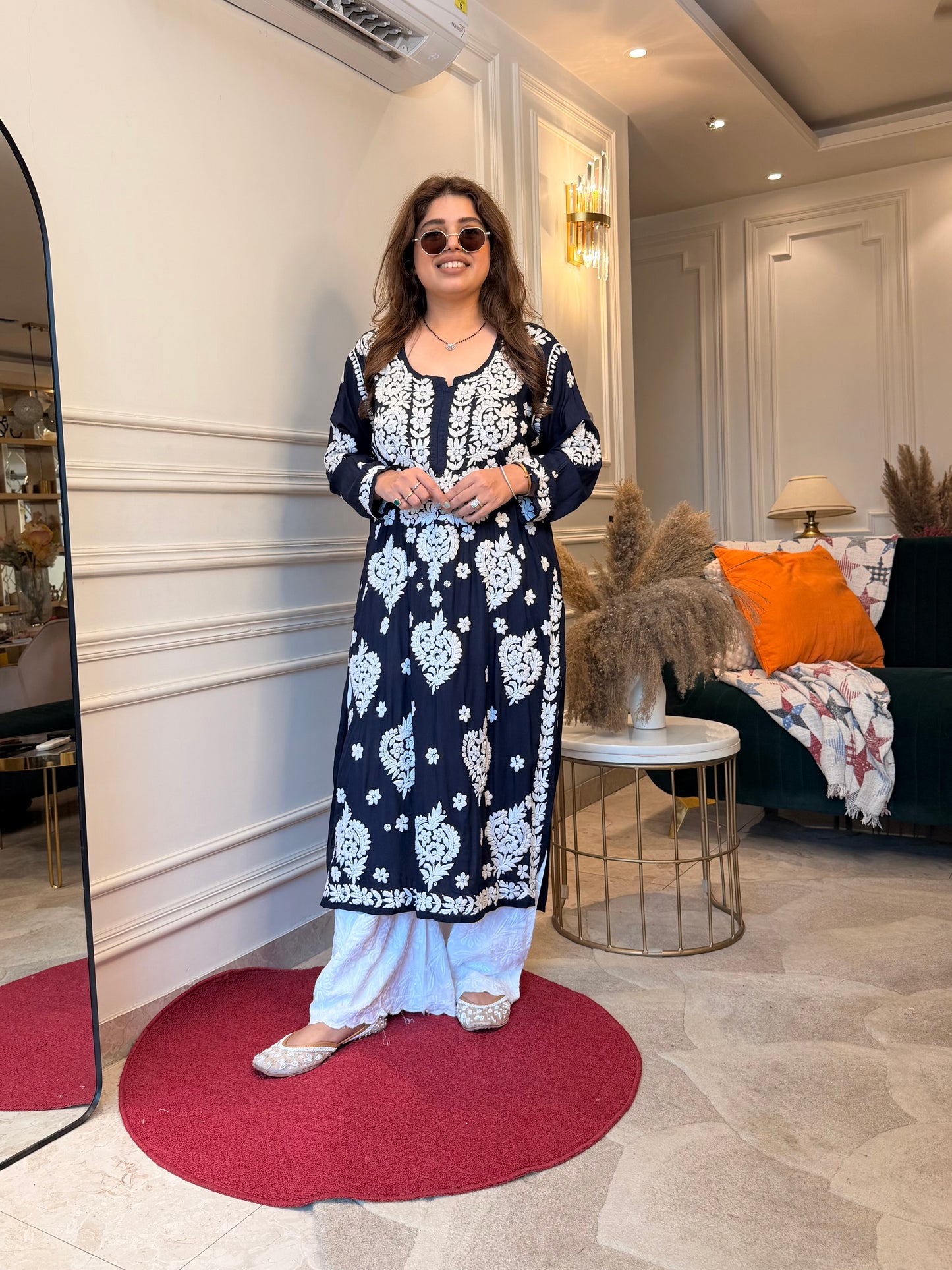 Hand Embroidered 3DChikankari Kurta set | Premium Modal  | Black
