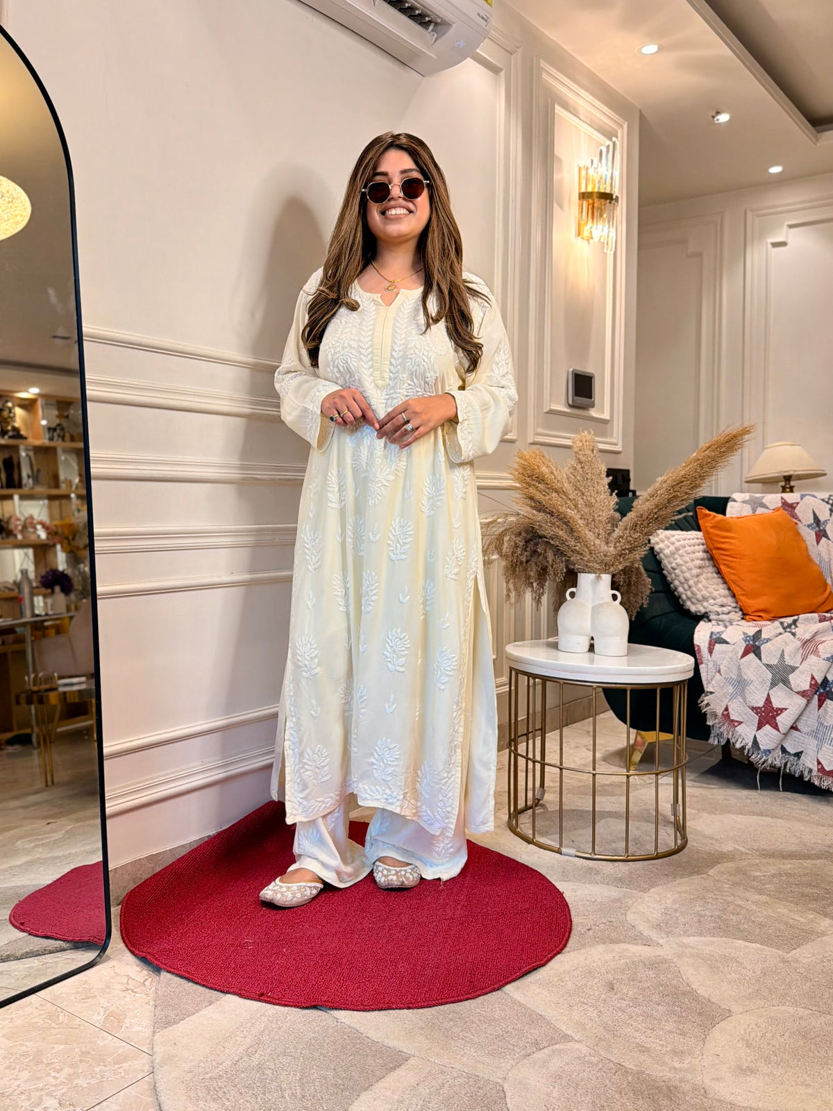 3d Hand Embroidered Chikankari Kurta set | Premium Modal | Buttery Cream