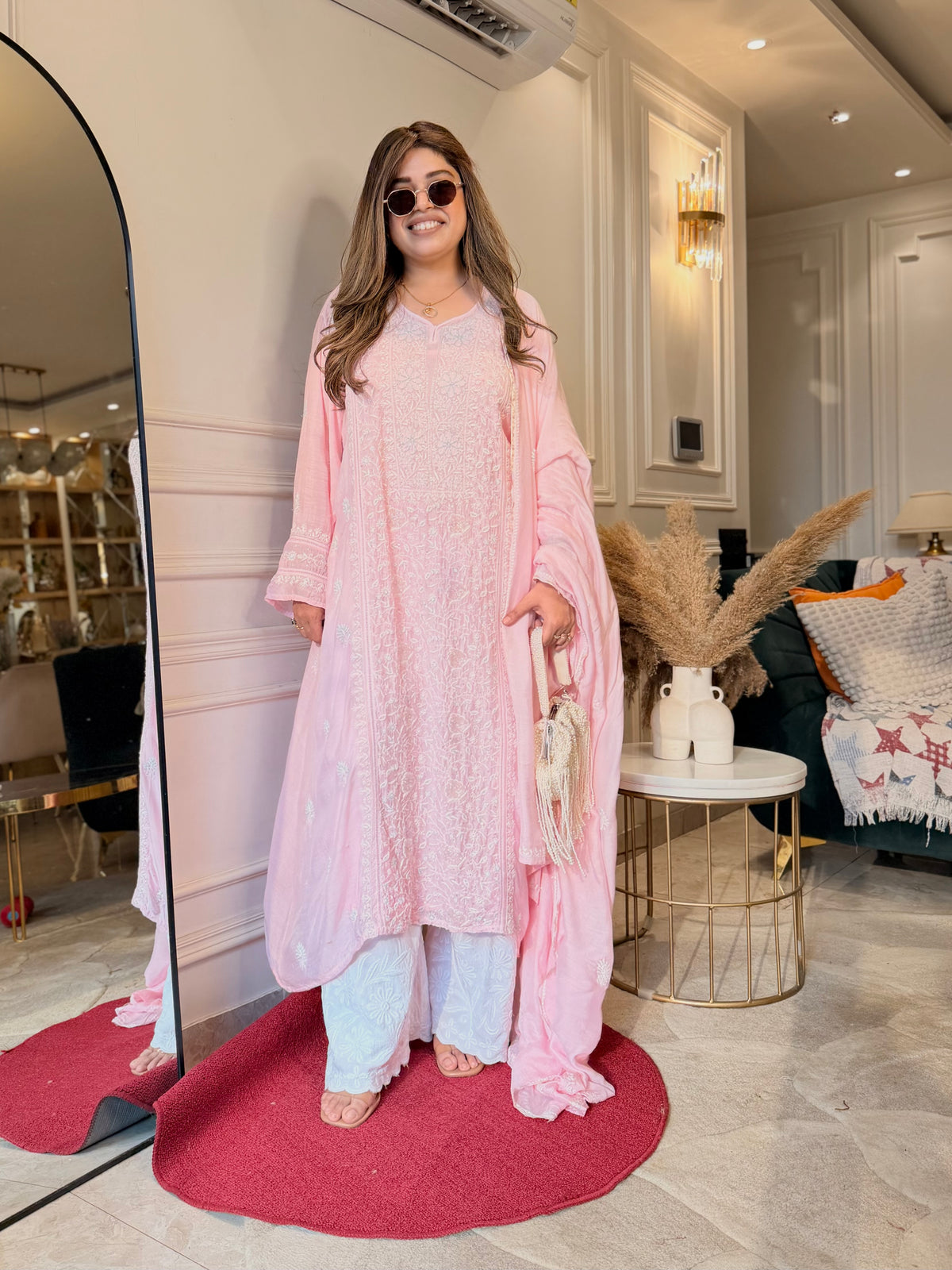 Luxe Hand Embroidered Chikankari Kurta & Duppta | Premium Soft Muslin | Pink