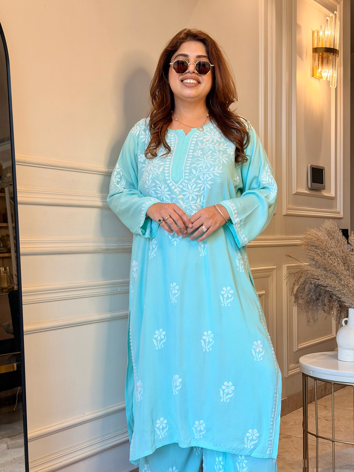 Hand Embroidered Chikankari Kurta set | Modal | Frozi