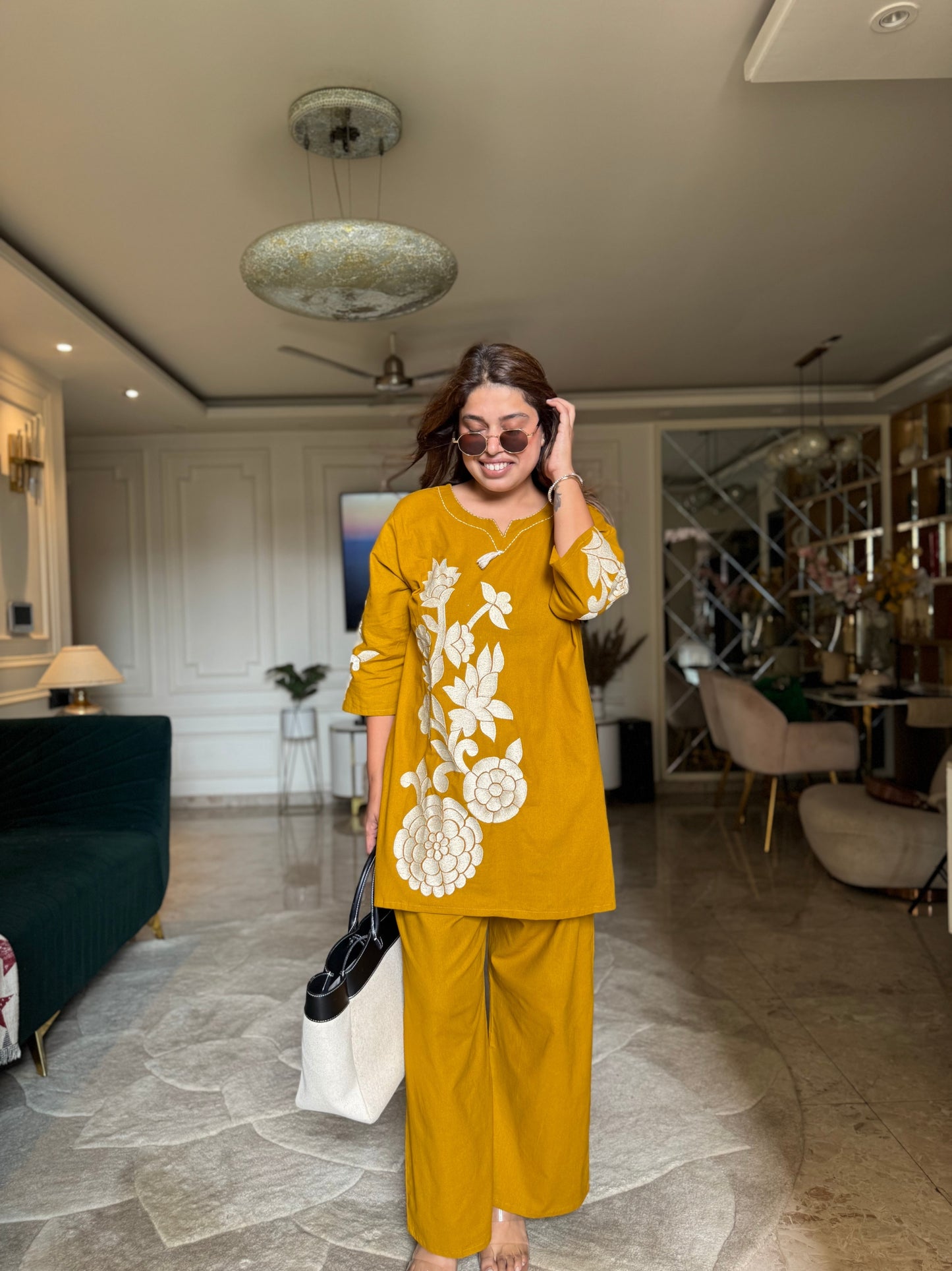 Plus size-Mustard Bloom Co-ord Set