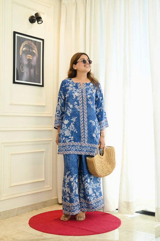 Royal Indigo Blue Floral Printed Co-Ord Set