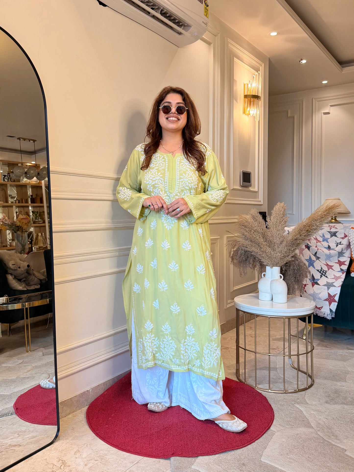 Hand Embroidered Chikankari Kurta | Modal | Pistachio Green