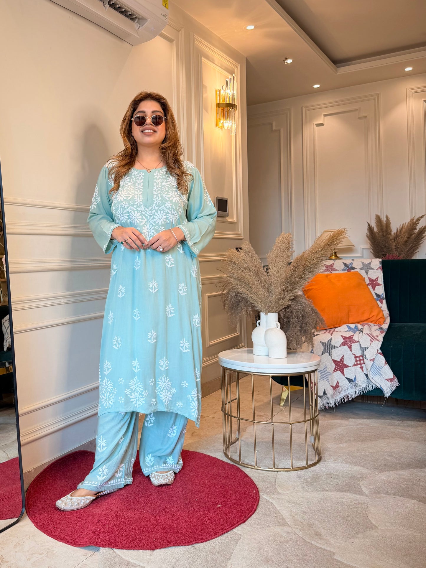 Hand Embroidered Chikankari Kurta set | Modal cotton | Mint sage