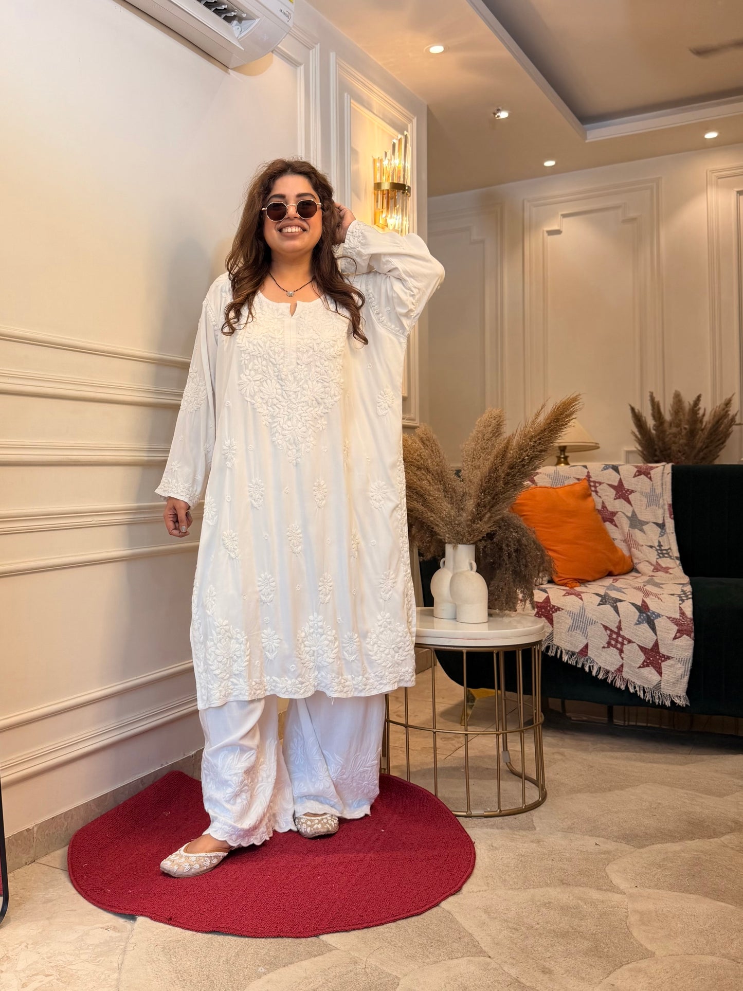 Hand Embroidered 6D Chikankari Kurta | Modal | White