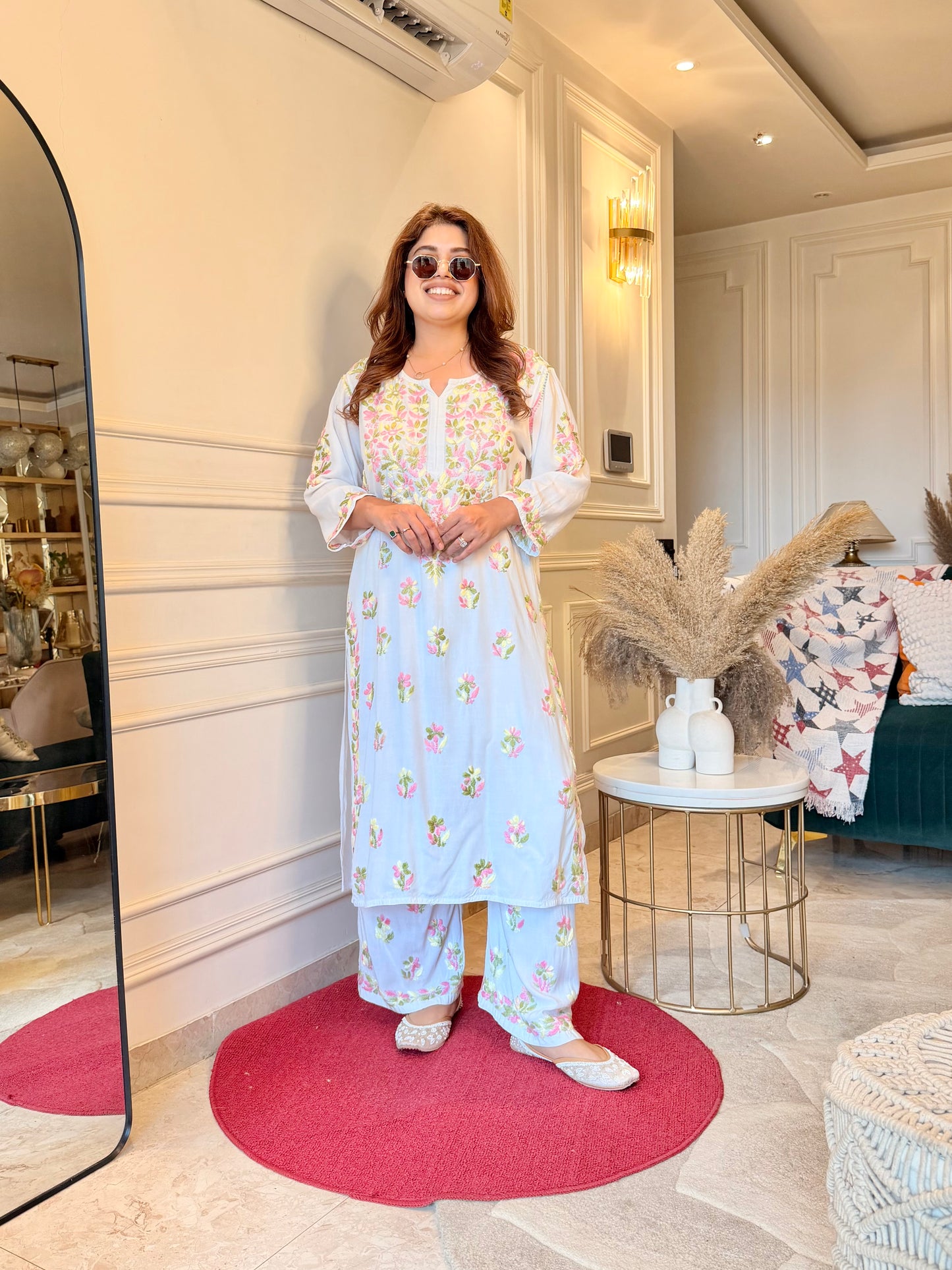 Chikankari Kurta set | Mul Cotton | Multicoloured Thread