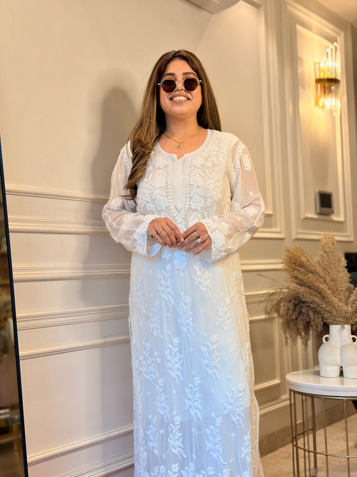Hand Embroidered 3DChikankari Kurta  | Viscose | White