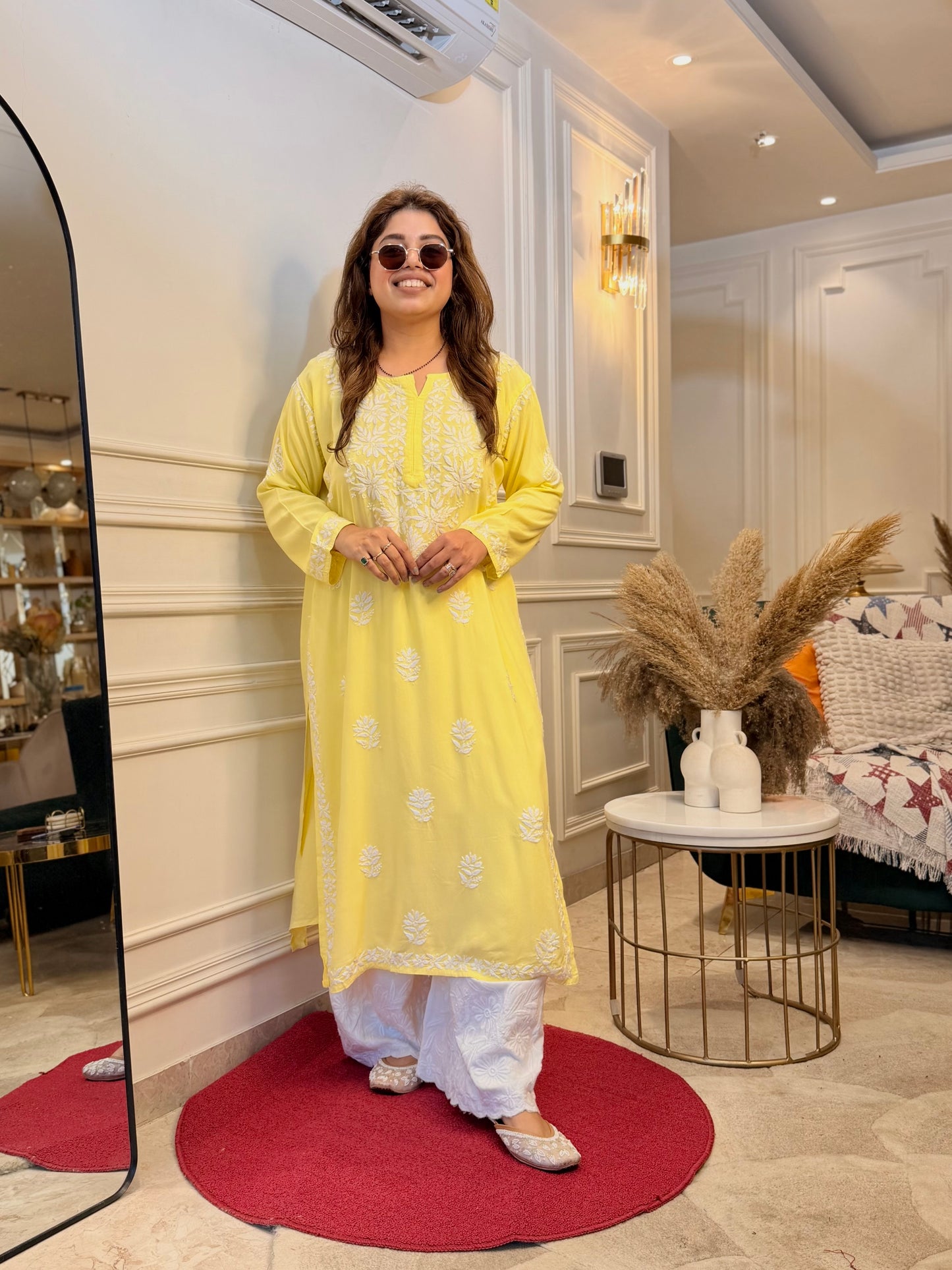 Hand Embroidered Chikankari Kurta | Modal | Yellow