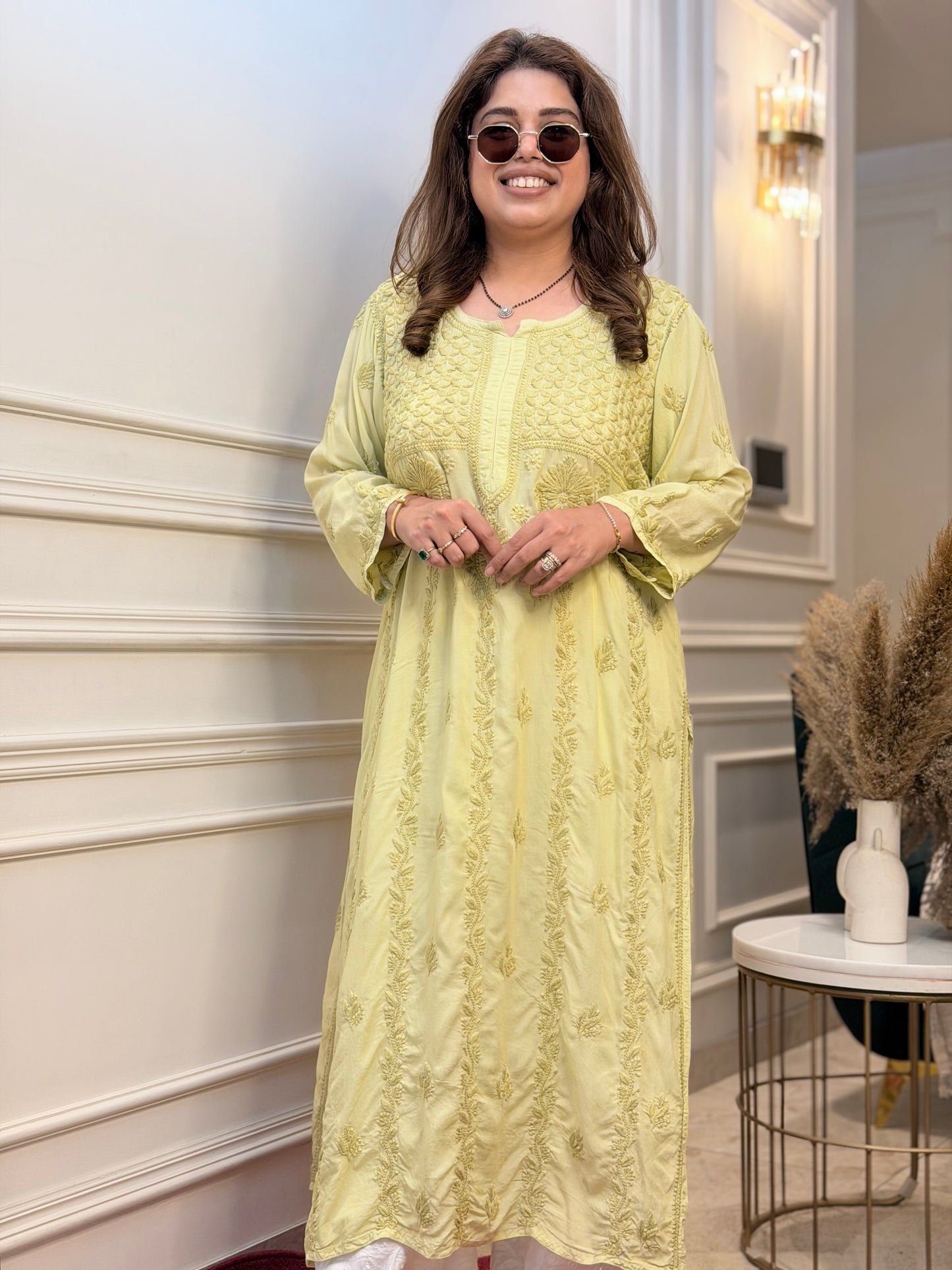 Hand Embroidered Chikankari Kurta  | Premium Muslin | Light Green