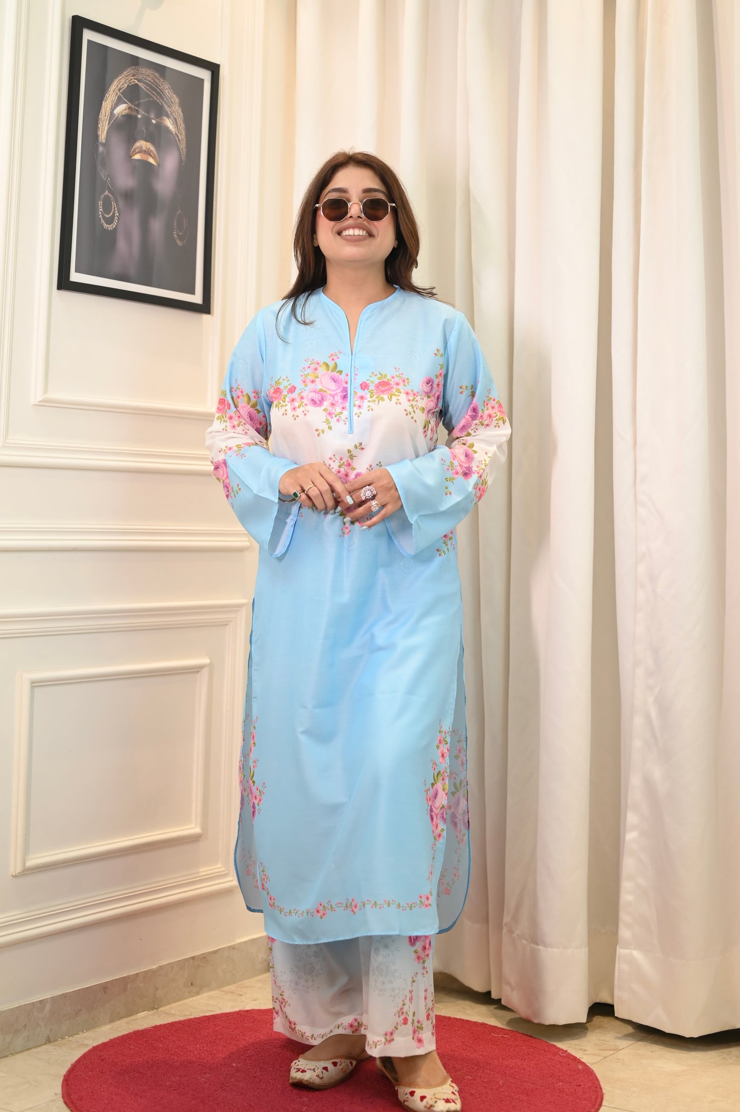 Pastel Blue Printed Cord-set | Sizes M to 6XL