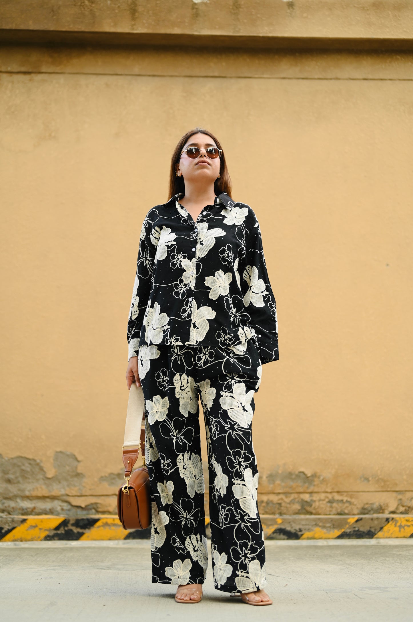 Black Floral Embroidered Co-ord Set – Premium Crepe | Free Size Upto XXL