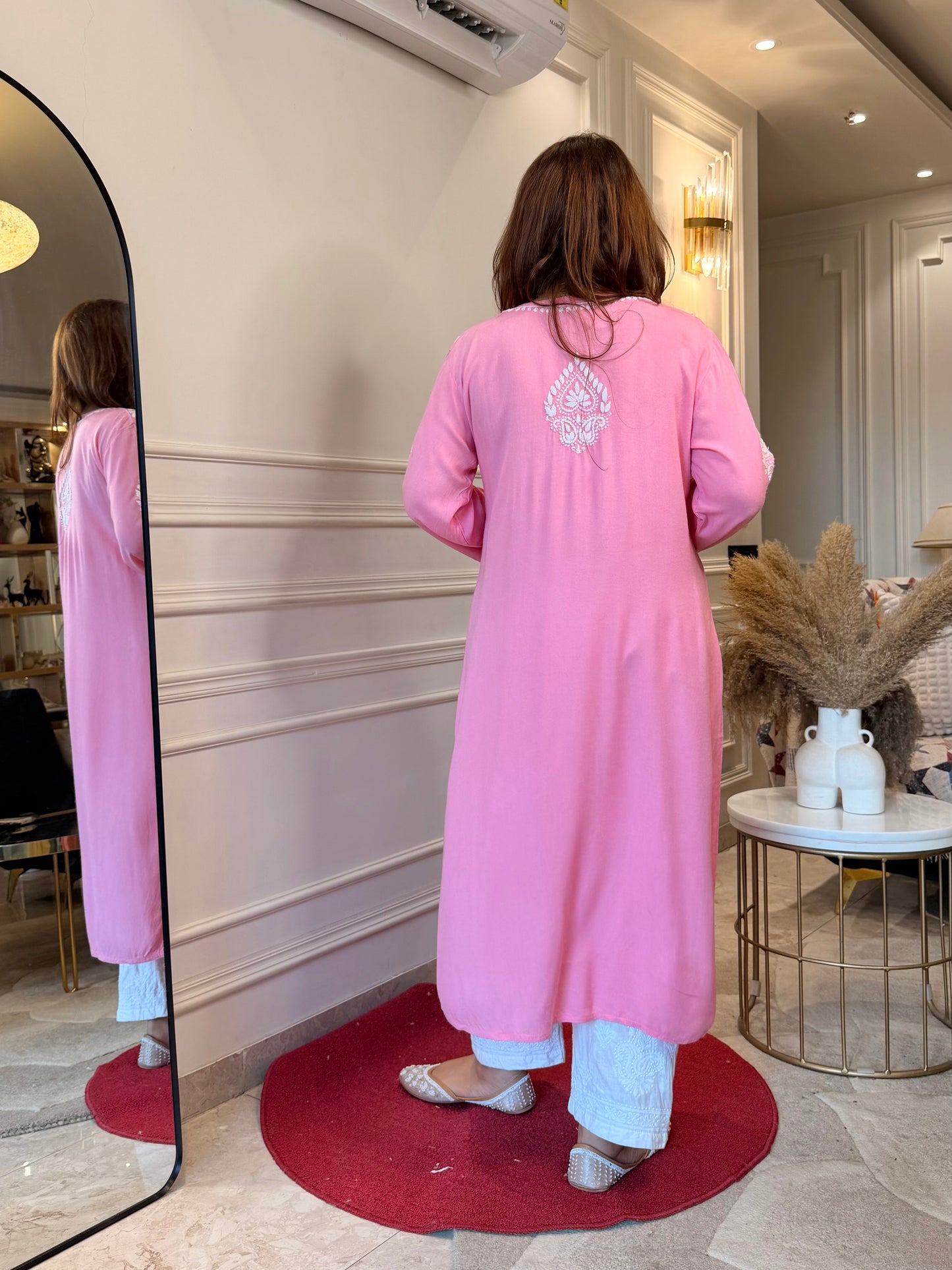 Hand Embroidered Chikankari Kurta | Modal | Rose pink