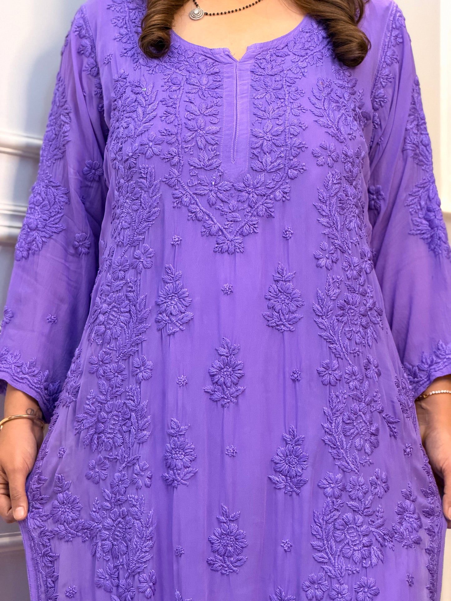 Hand Embroidered 6D Chikankari Kurta  | Premium Viscose | Purple