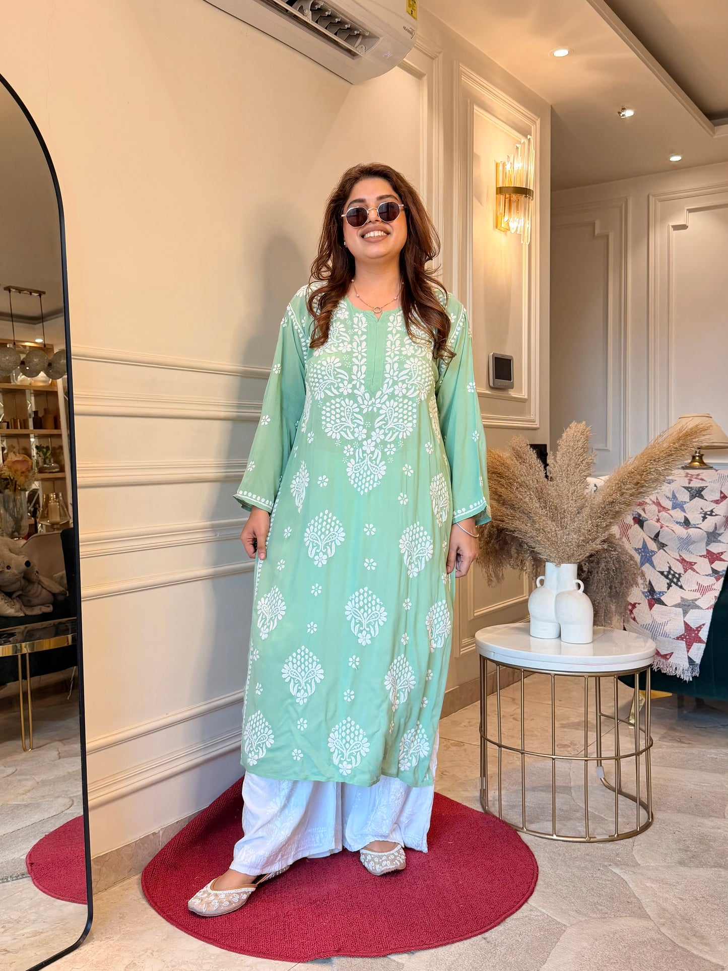 Hand Embroidered Chikankari Kurta | Modal | Sage Mint