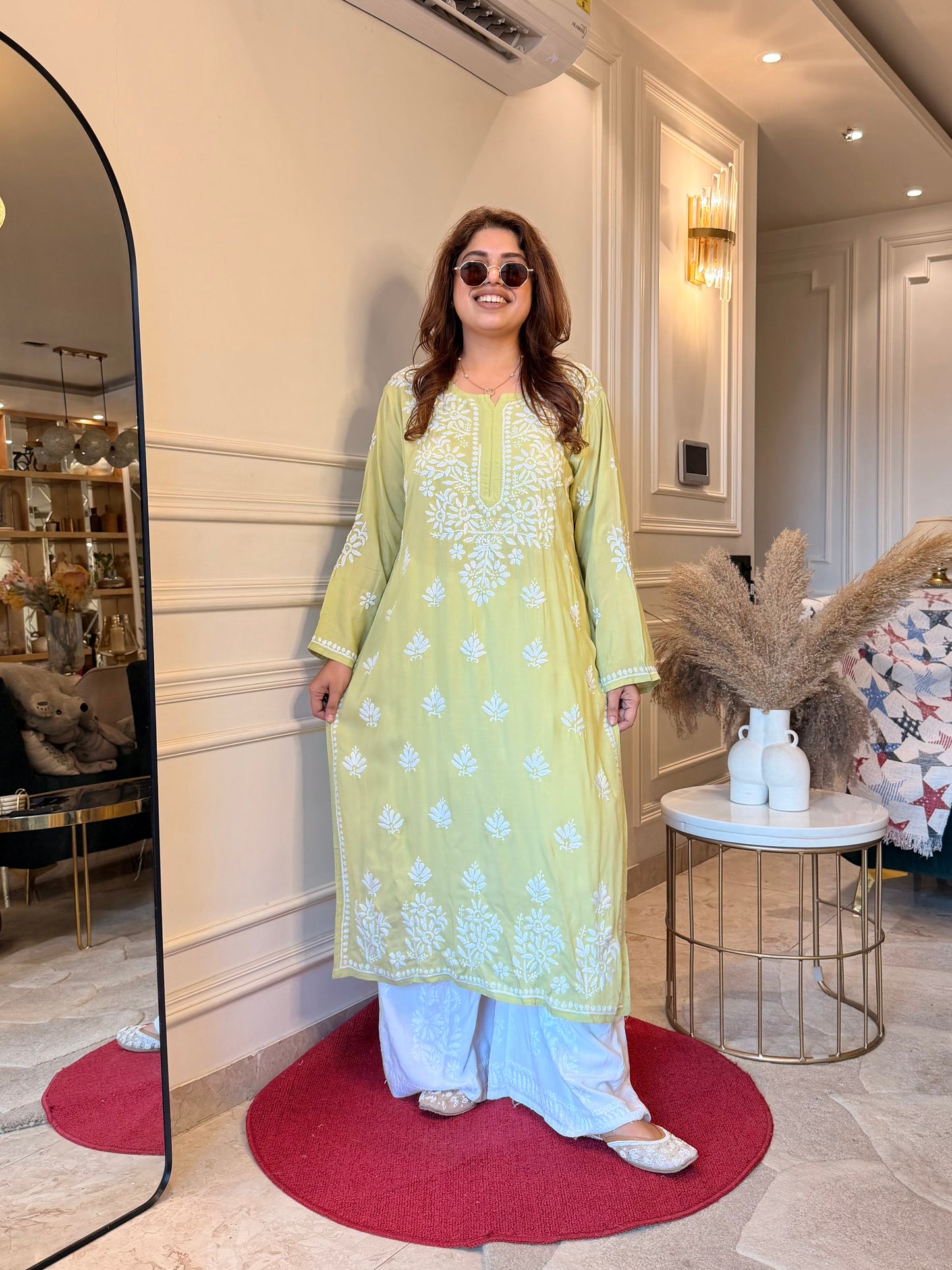 Hand Embroidered Chikankari Kurta | Modal | Pistachio Green