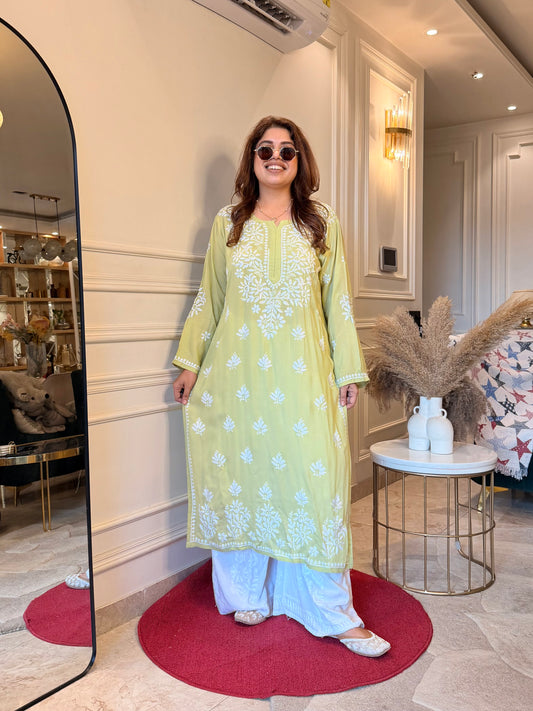 Hand Embroidered Chikankari Kurta | Modal | Pistachio Green